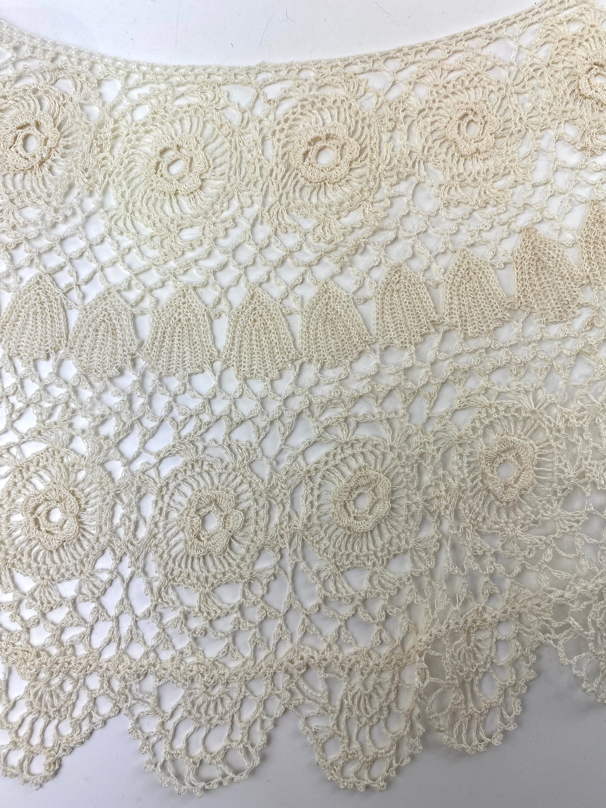 Large Antique Irish Crochet Lace Bertha Collar Victorian Era