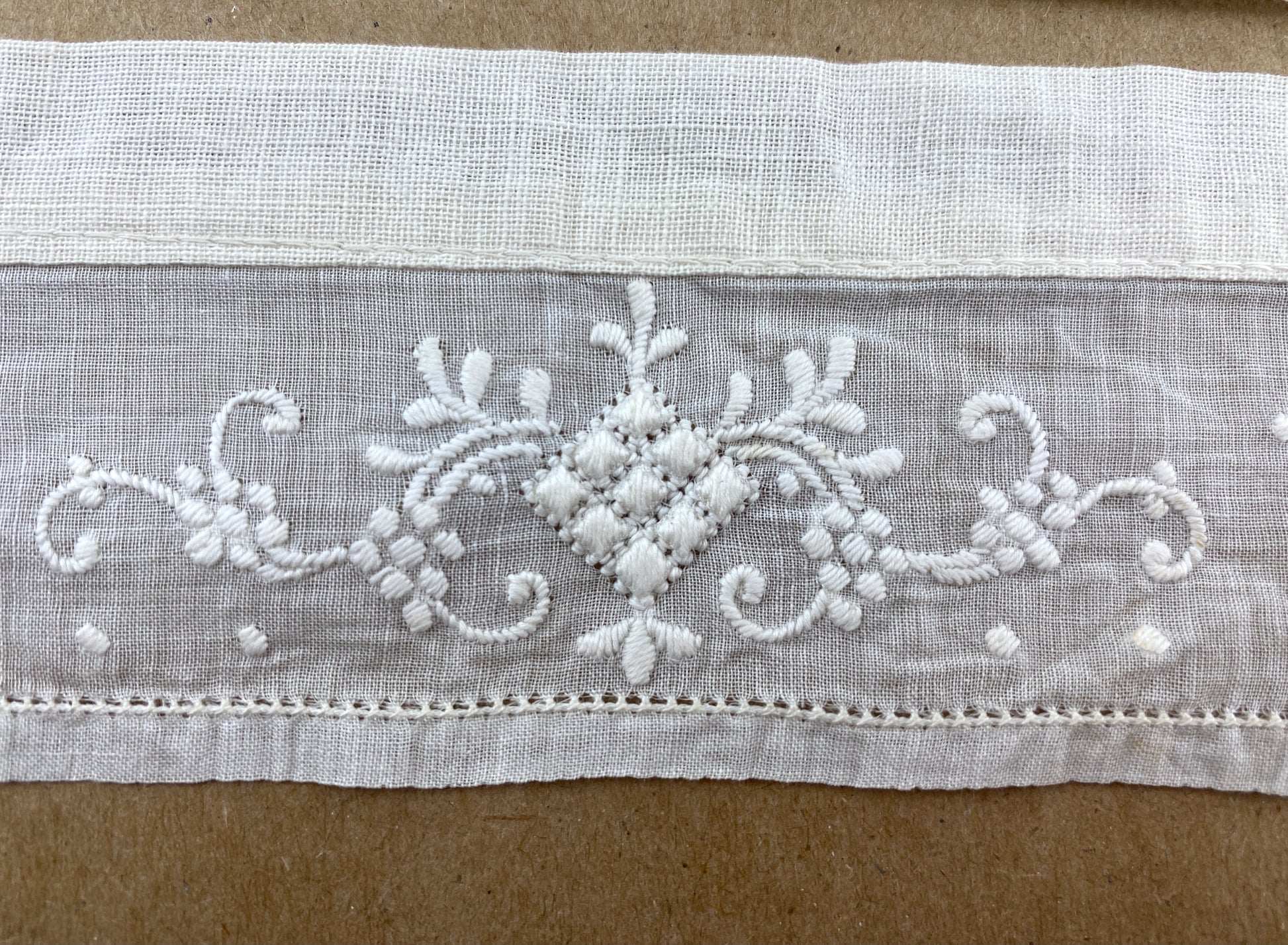 Antique Edwardian White Cotton Embroidered Stand Collar & Matching Cuffs Set