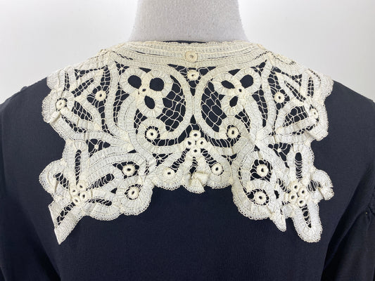 Antique Edwardian Cream Handwork Tape Lace Crochet Collar