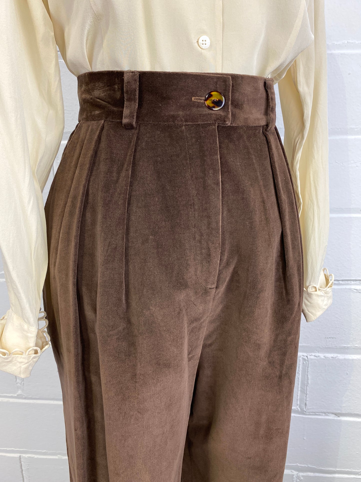 Vintage 1990s Brown Velour Pleated Trousers