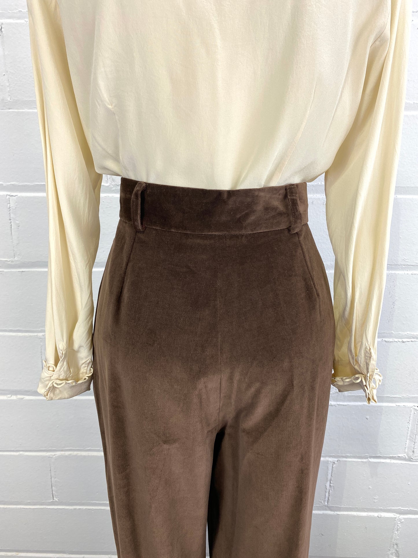 Vintage 1990s Brown Velour Pleated Trousers