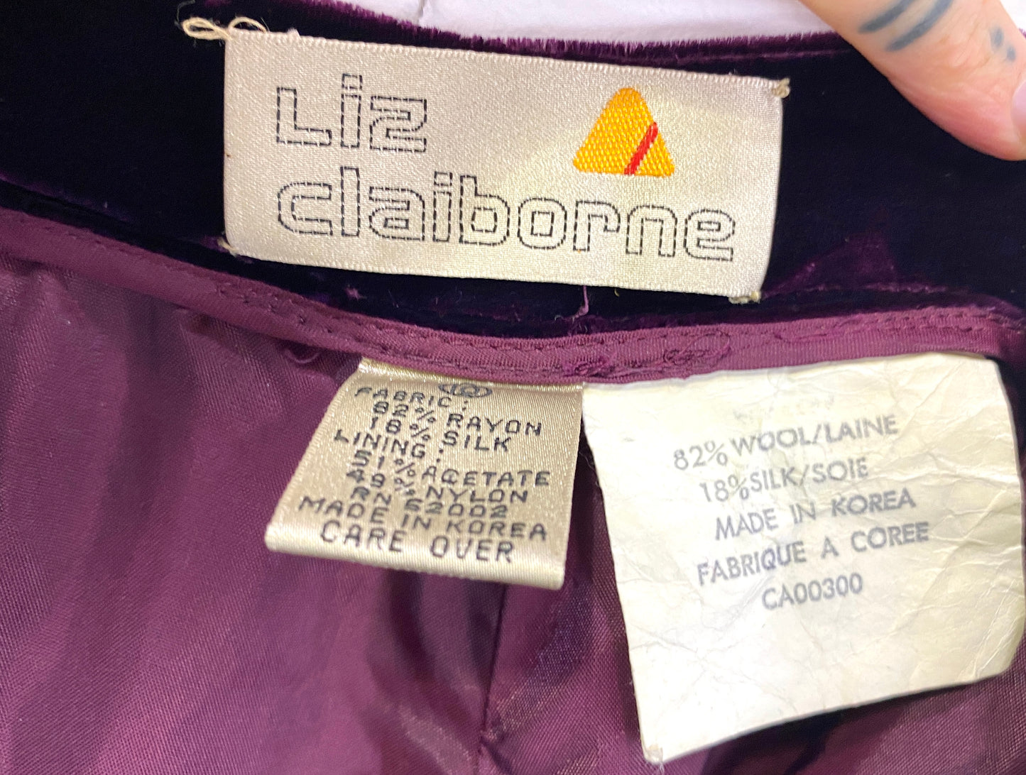 Vintage 1980s Purple Velvet Liz Claiborne Pleated Trousers, W27