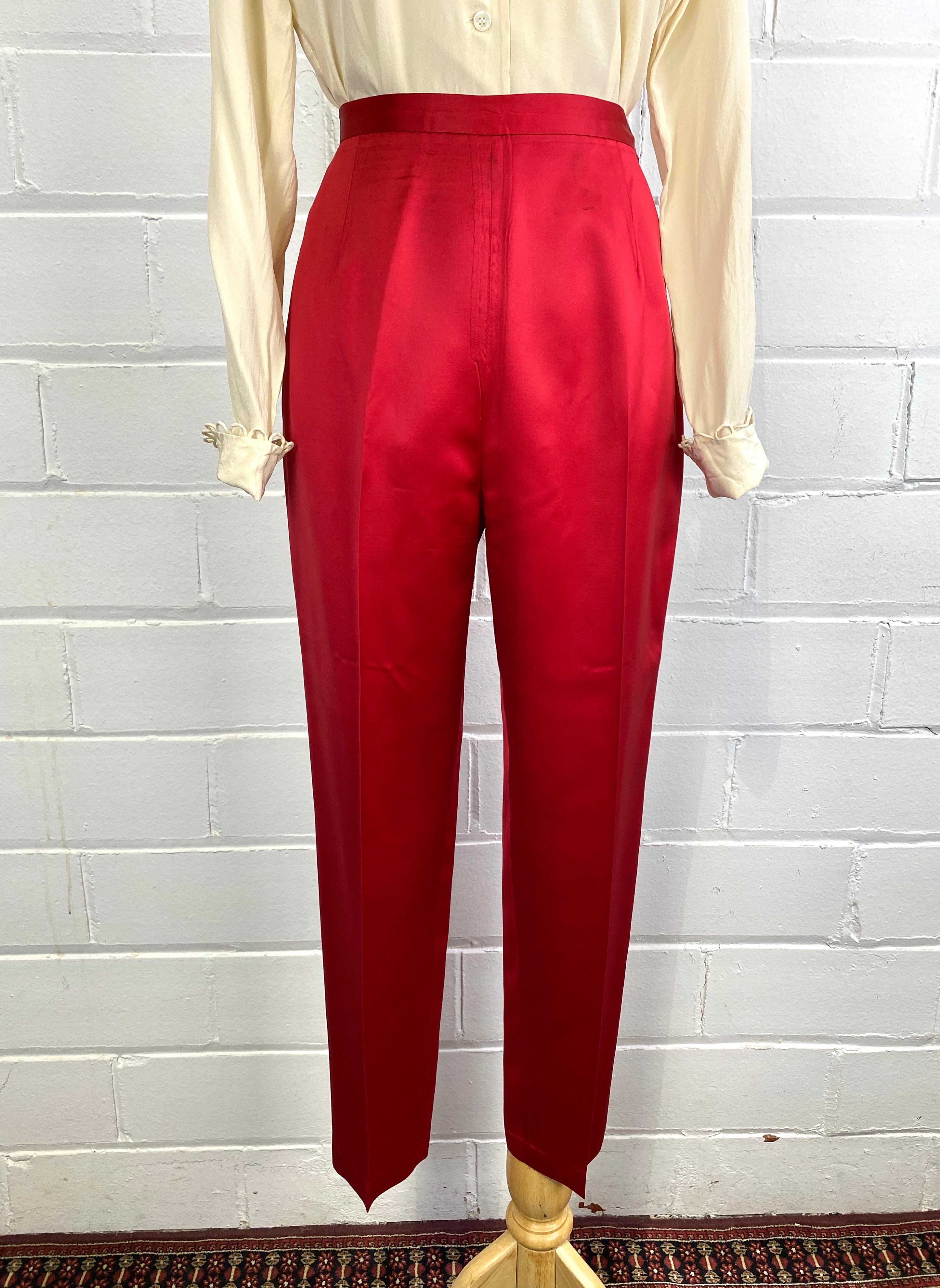 Vintage 1980s Red Satin Straight-Leg High-Waist Cigarette Pants, W28 – Ian  Drummond Vintage