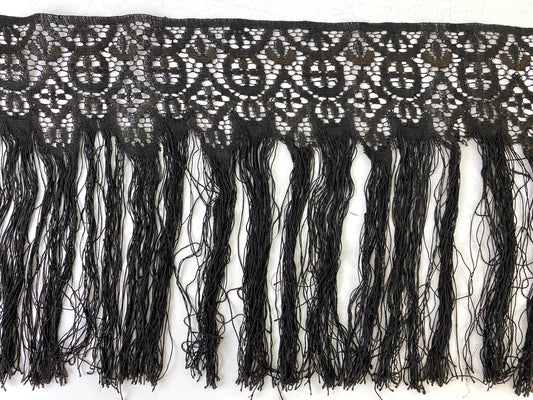 Antique Victorian Black Lace Fringe Trim, 2.3m