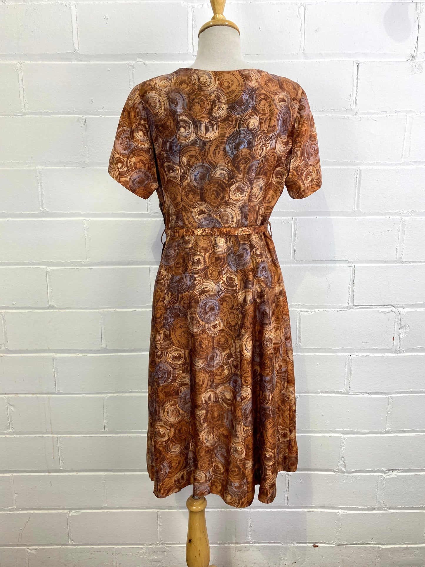 Vintage 1950s Abstract Print Brown Dress, B38