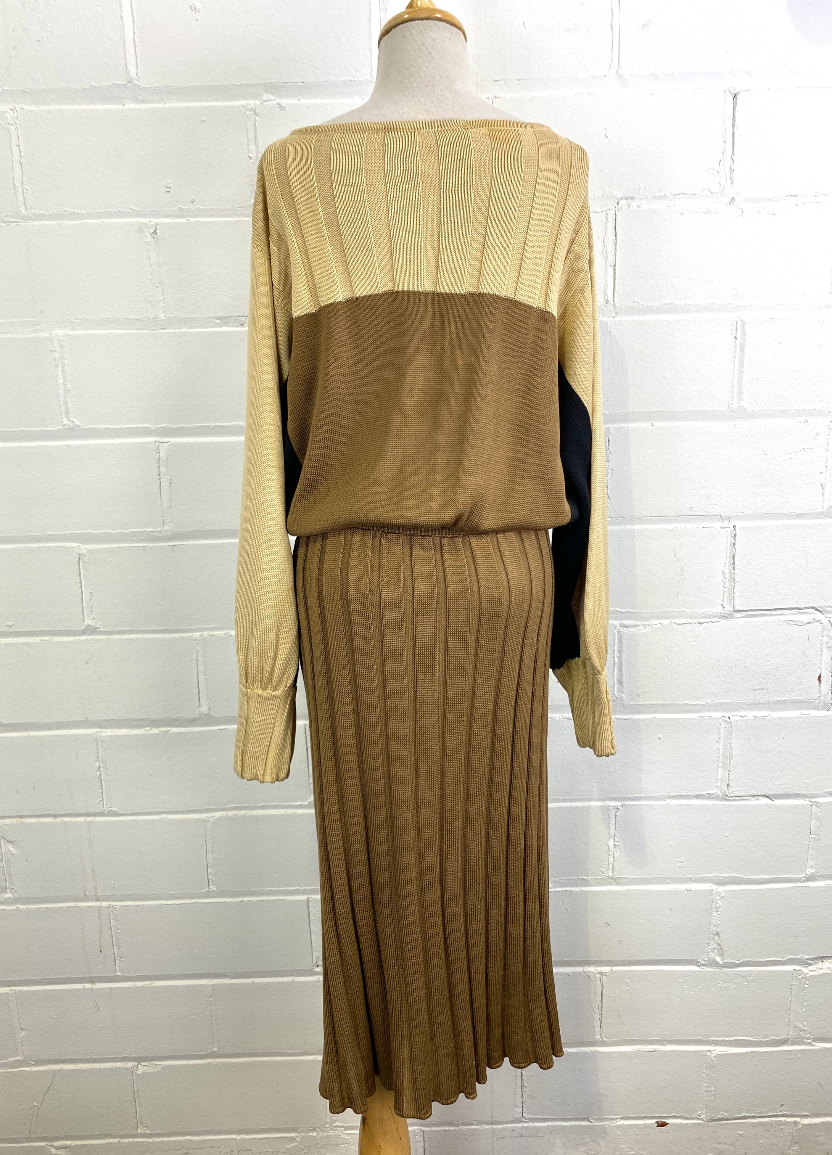 Vintage 1980s Long Sleeve Brown Knit Dress, Laura Biagiotti