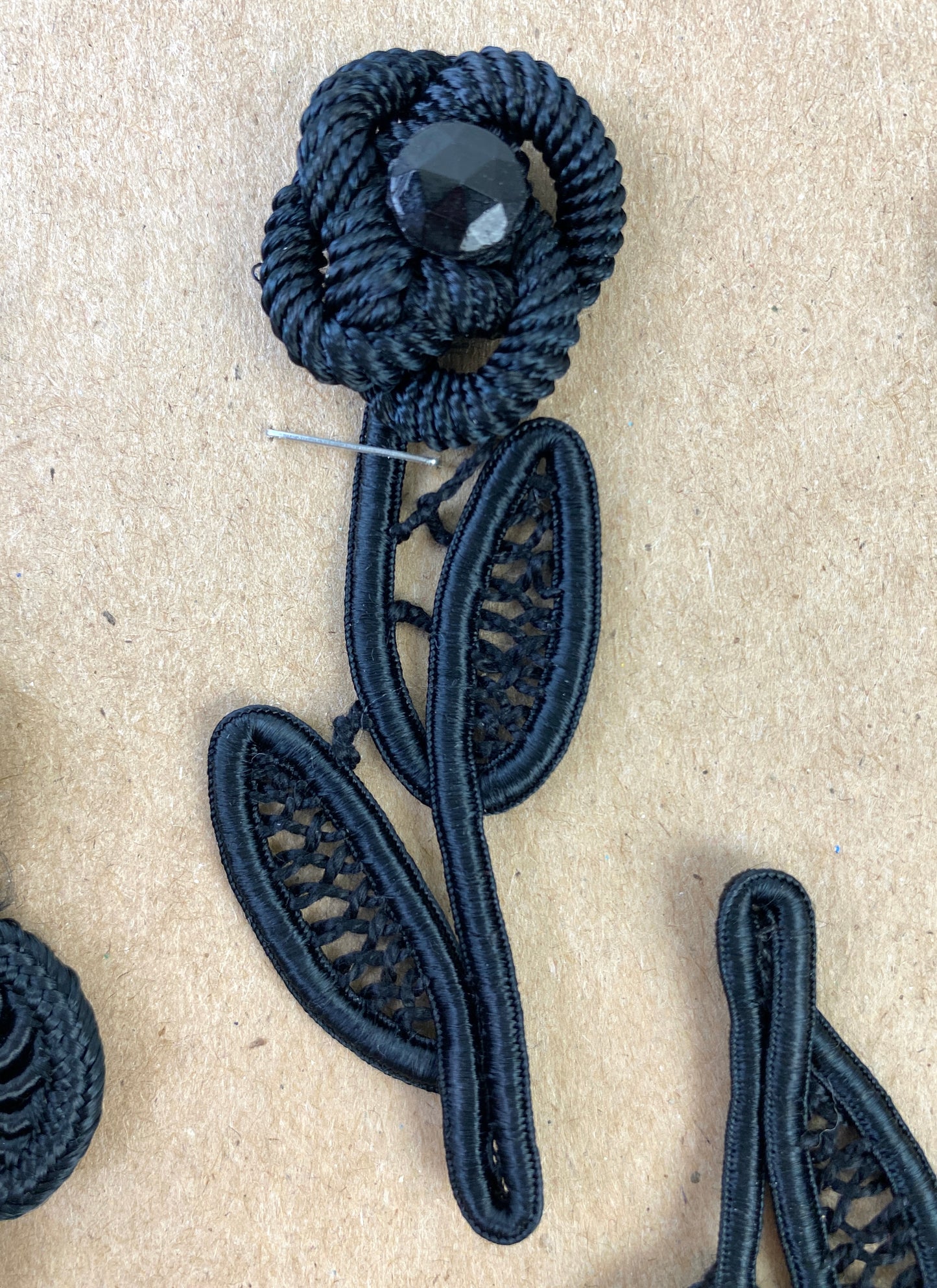 Antique Victorian Black Silk Cord Floral Appliqués
