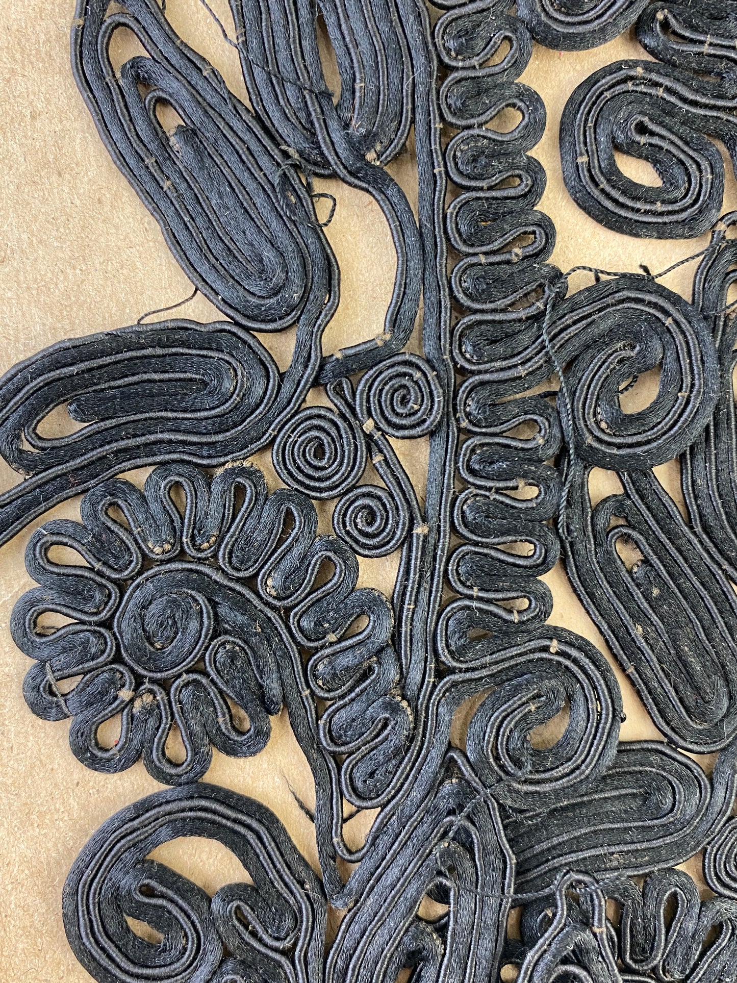 Antique Victorian Black Silk Cording Appliqué Strip