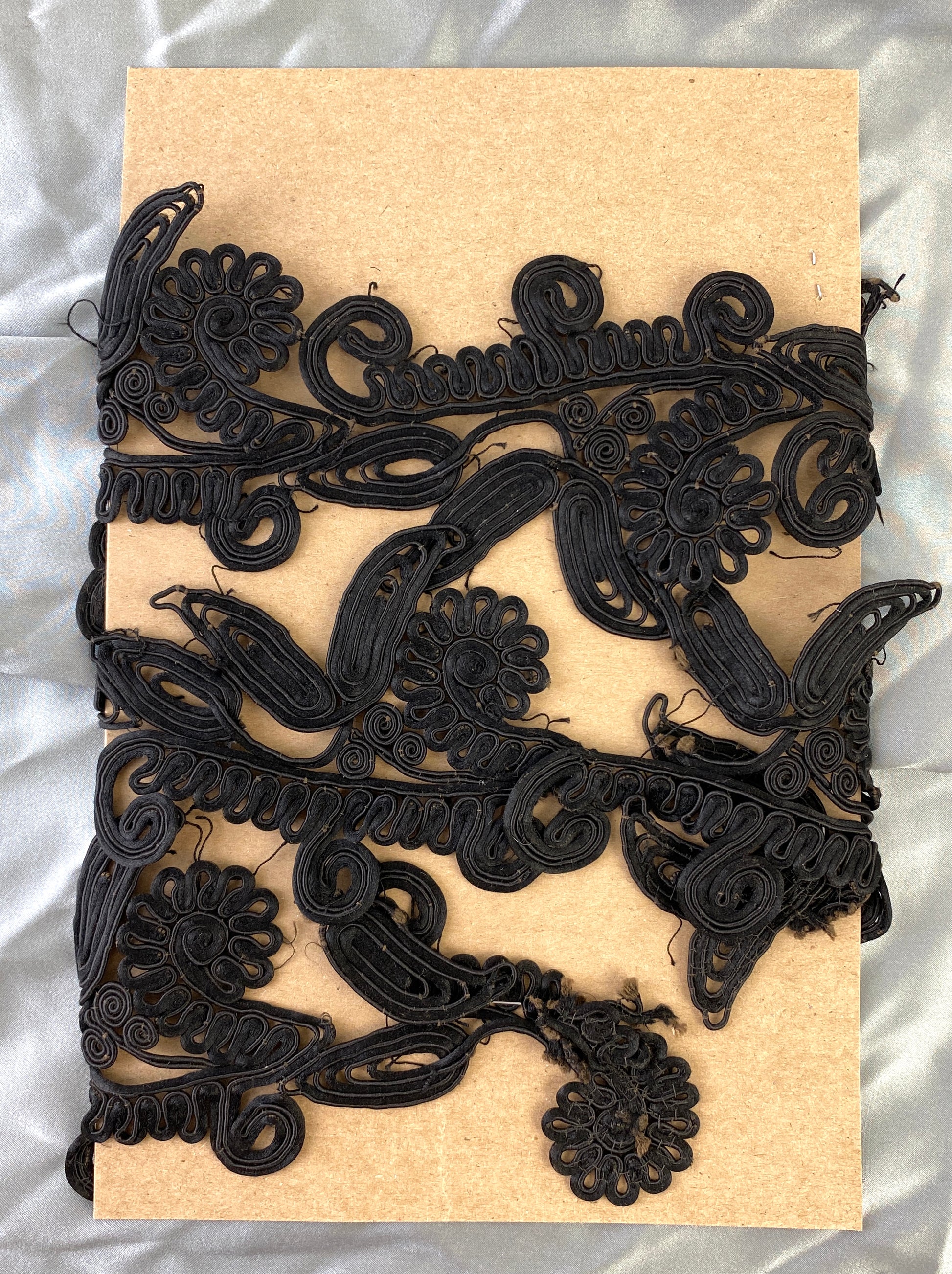 Antique Victorian Black Silk Cording Appliqué Strip