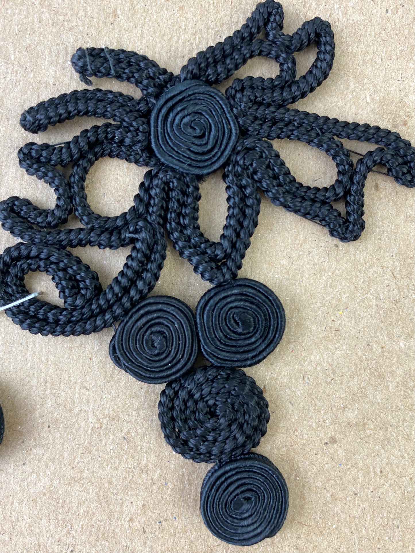 Antique Victorian Black Silk Cording Appliqués, 5 Pieces