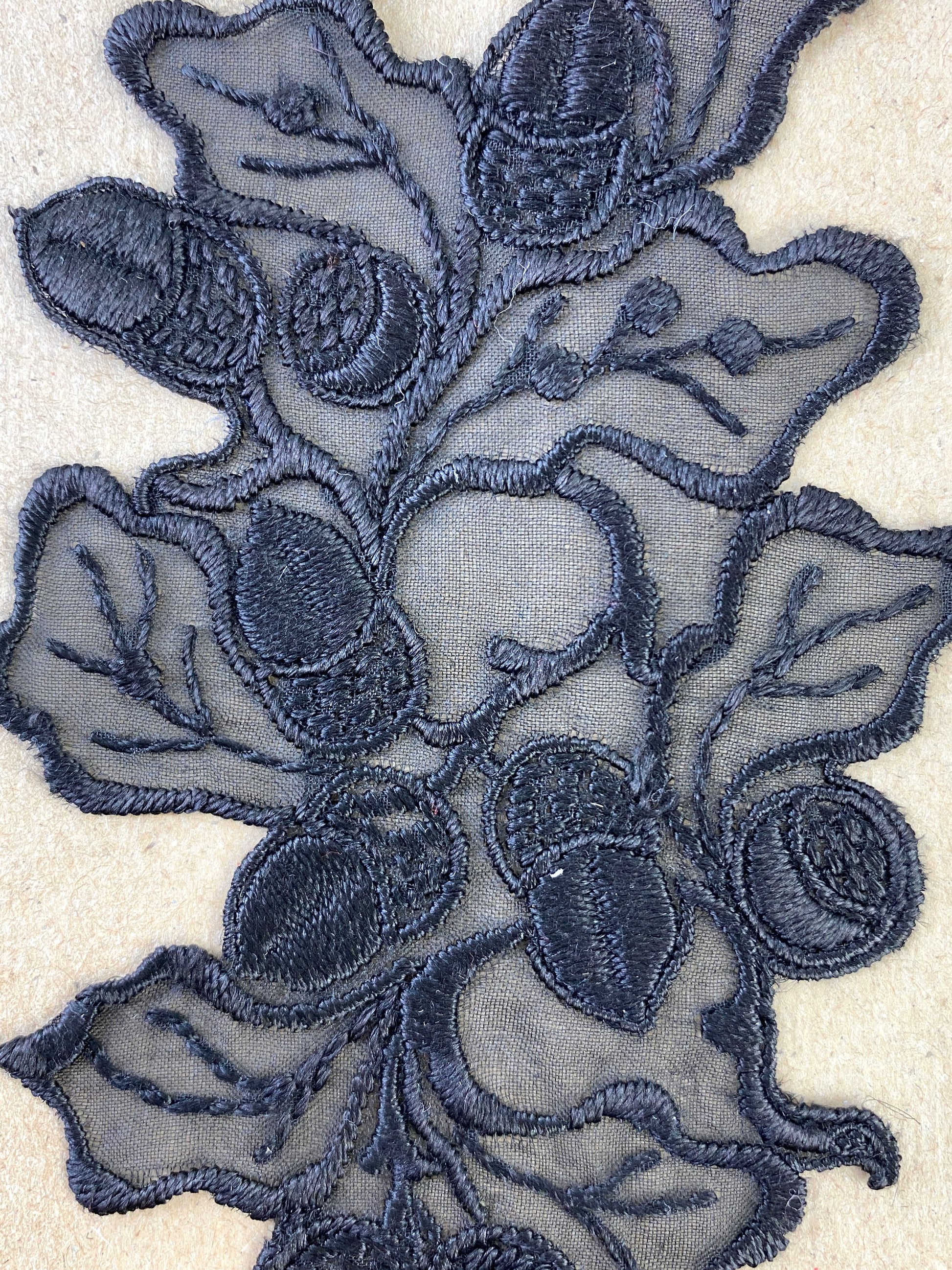 Antique Victorian Black Silk Acorn Appliqués, 3 Pieces