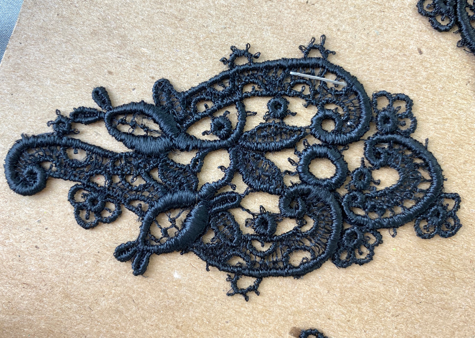 Antique Victorian Black Silk Guipure Appliqués, 10 Pieces