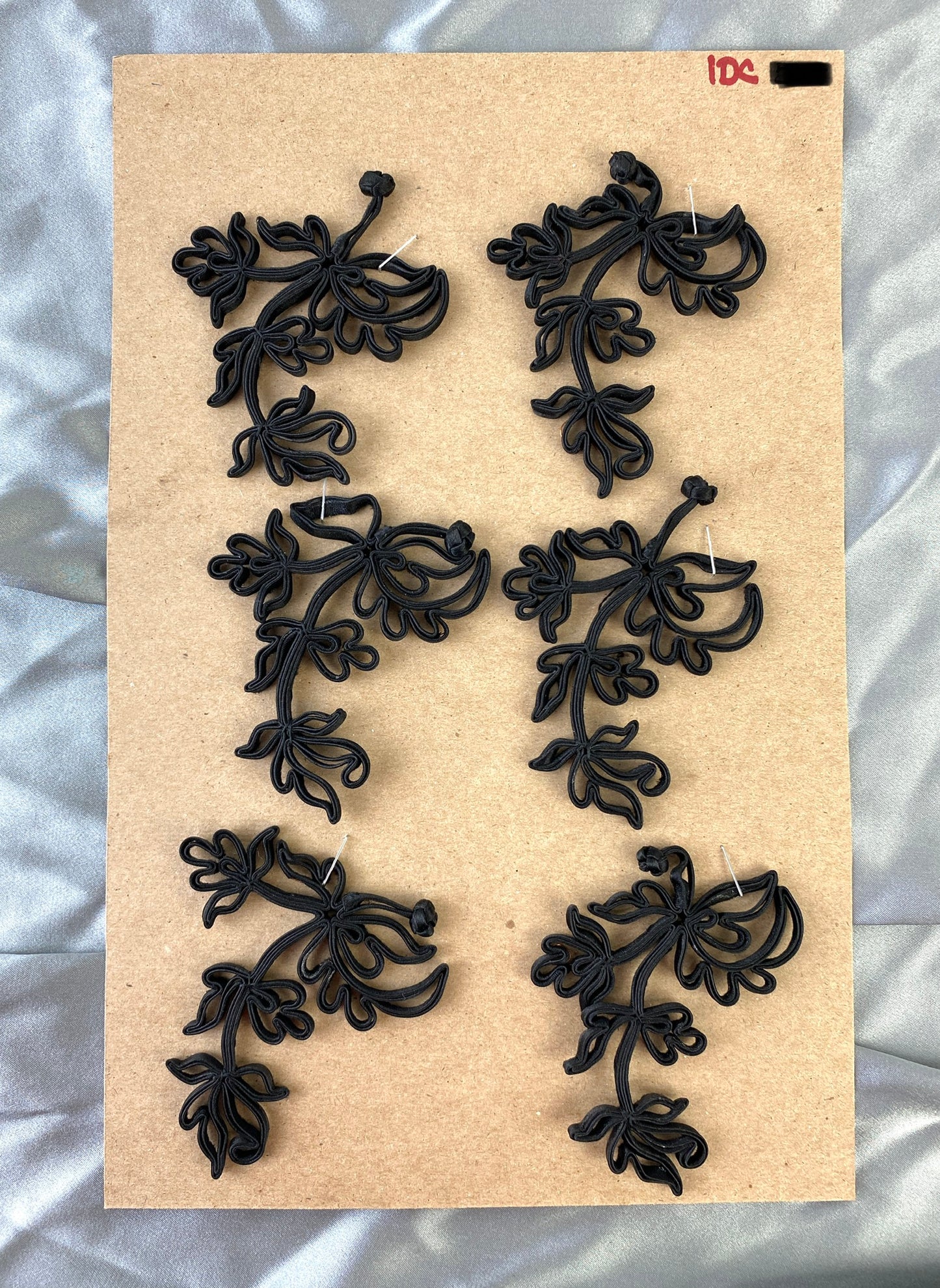 Antique Victorian Black Silk Wire Appliqués, 6 Pieces