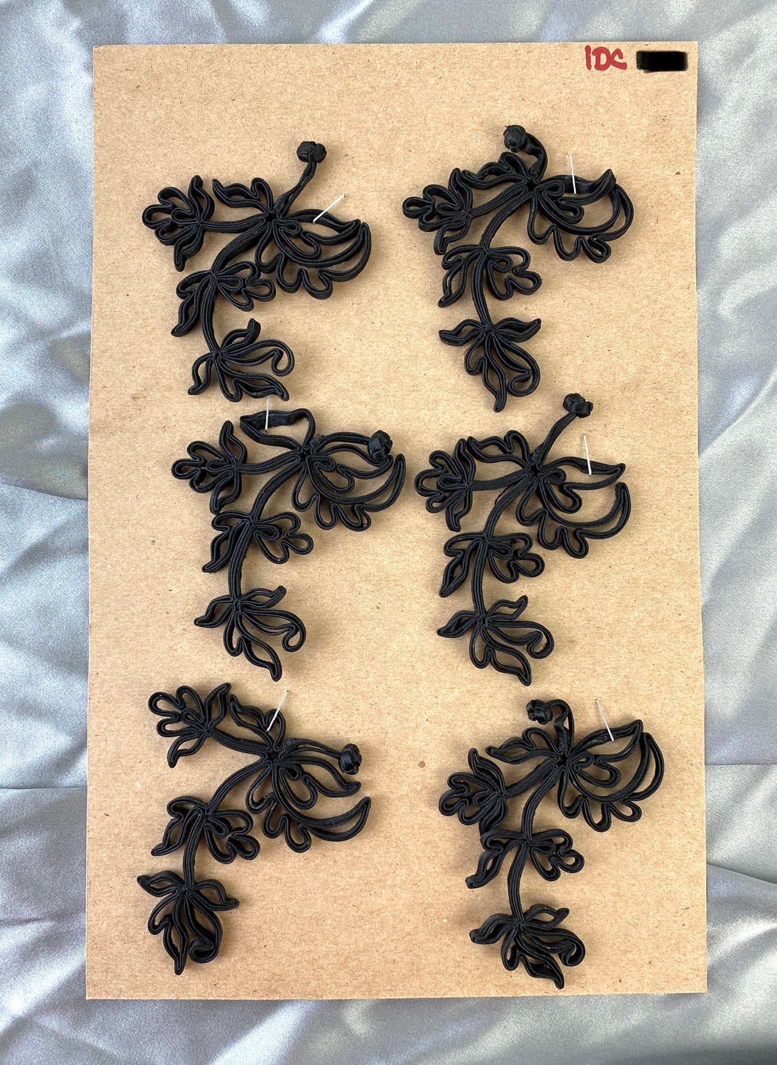 Antique Victorian Black Silk Wire Appliqués, 6 Pieces
