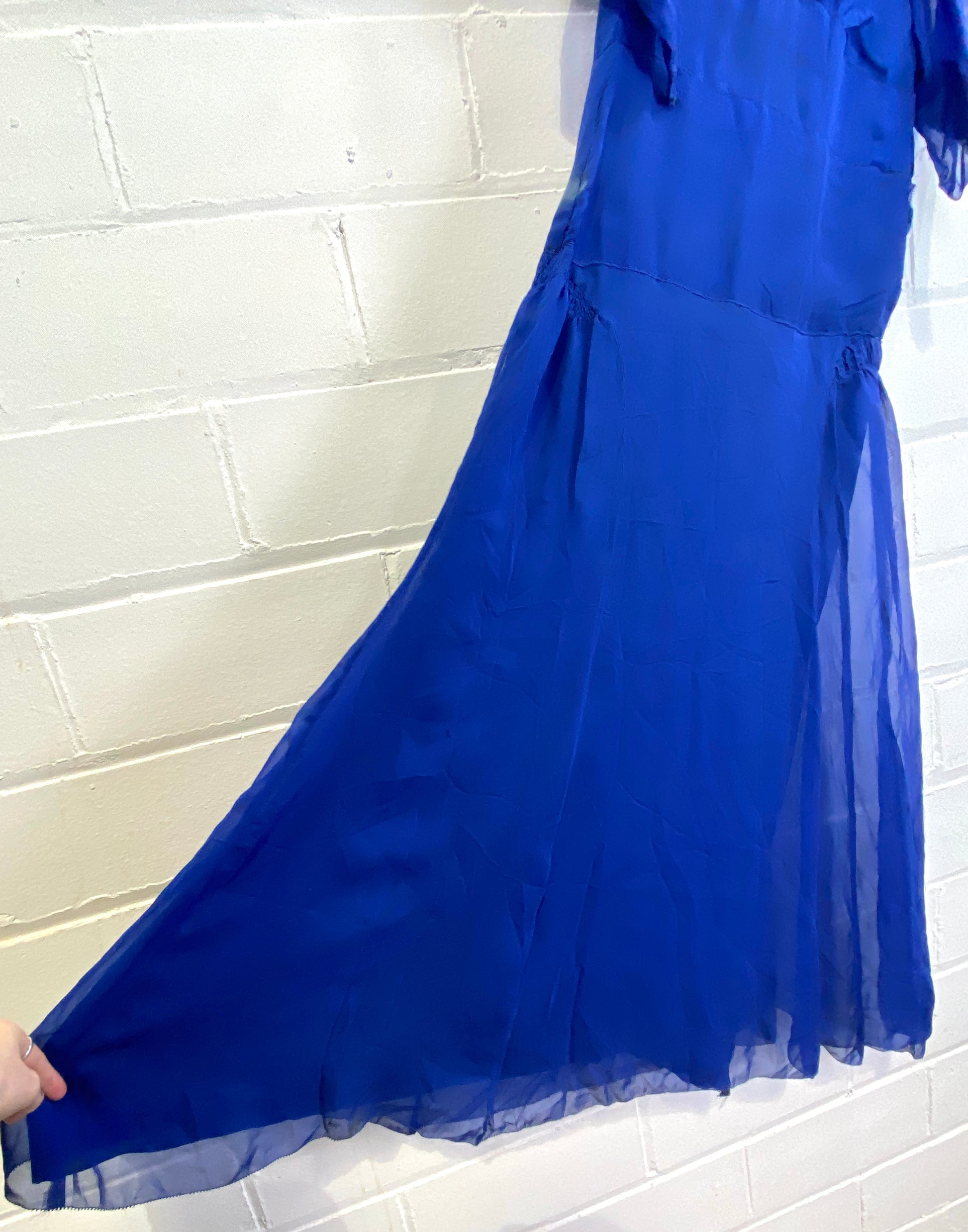 Vintage 1930s Royal Blue Silk Chiffon Dress, XS Ian Drummond Vintage Vintage 1930s Royal Blue Silk Chiffon Dress, XS Ian Drummond Vintage