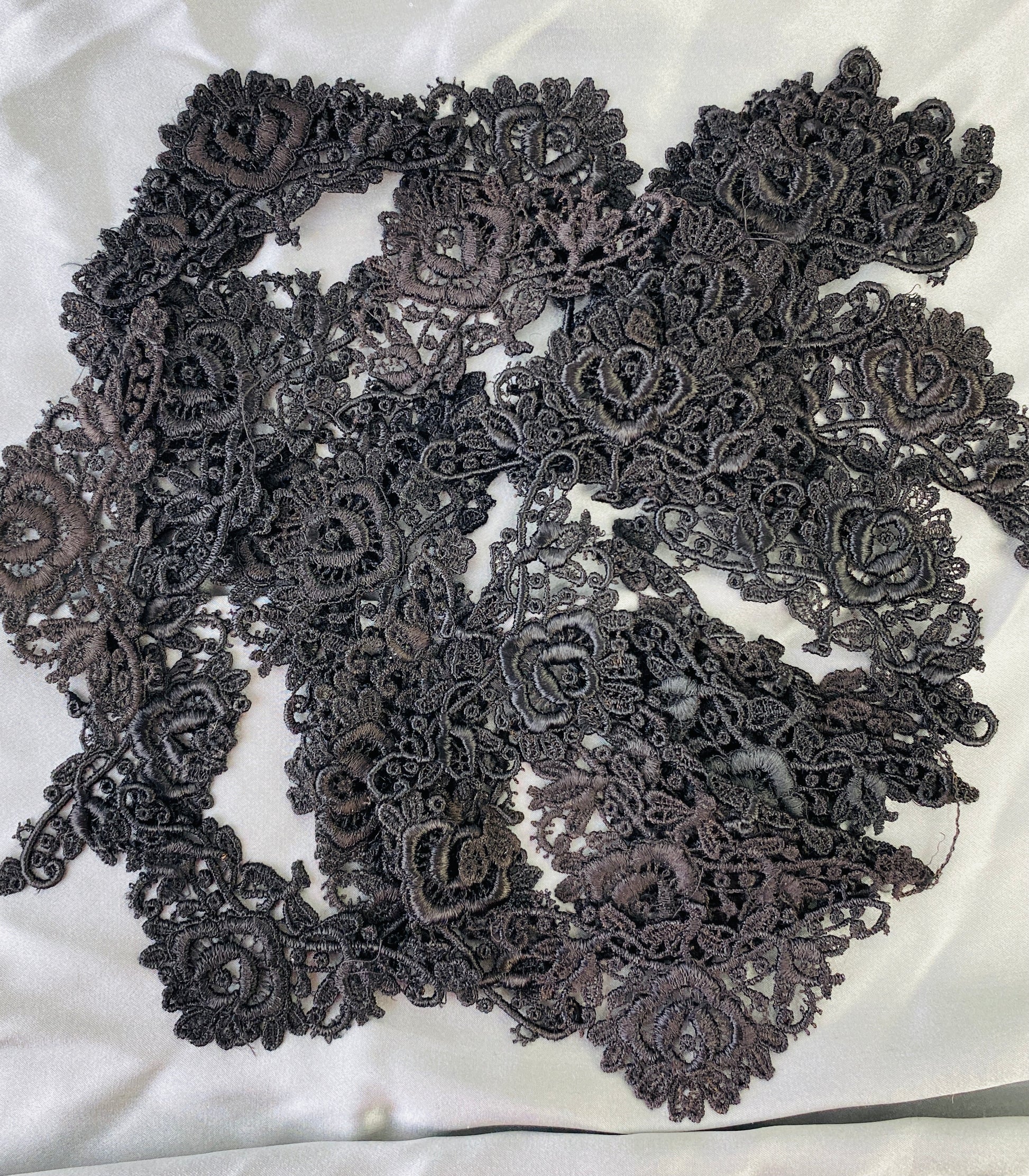 Antique Victorian Black Silk Guipure Appliqués, 35 Pieces