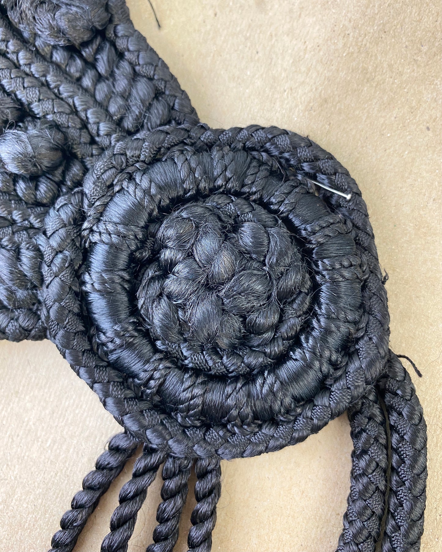 Antique Victorian Black Silk Cord Appliqués, 3 Pieces