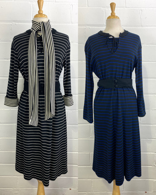 Vintage 1980s Long Sleeve Striped Knit Dress, x2 Colours Available
