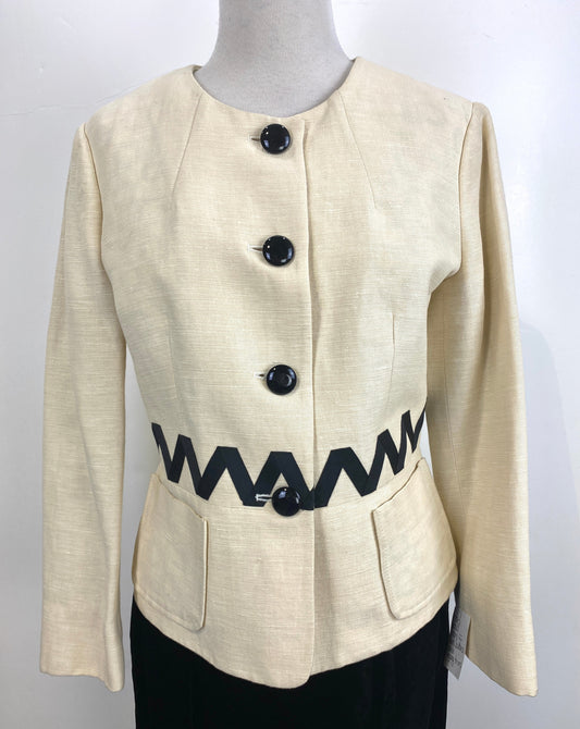 Vintage 1980s Women's Cream Linen/Cotton Etro Designer Blazer, Medium