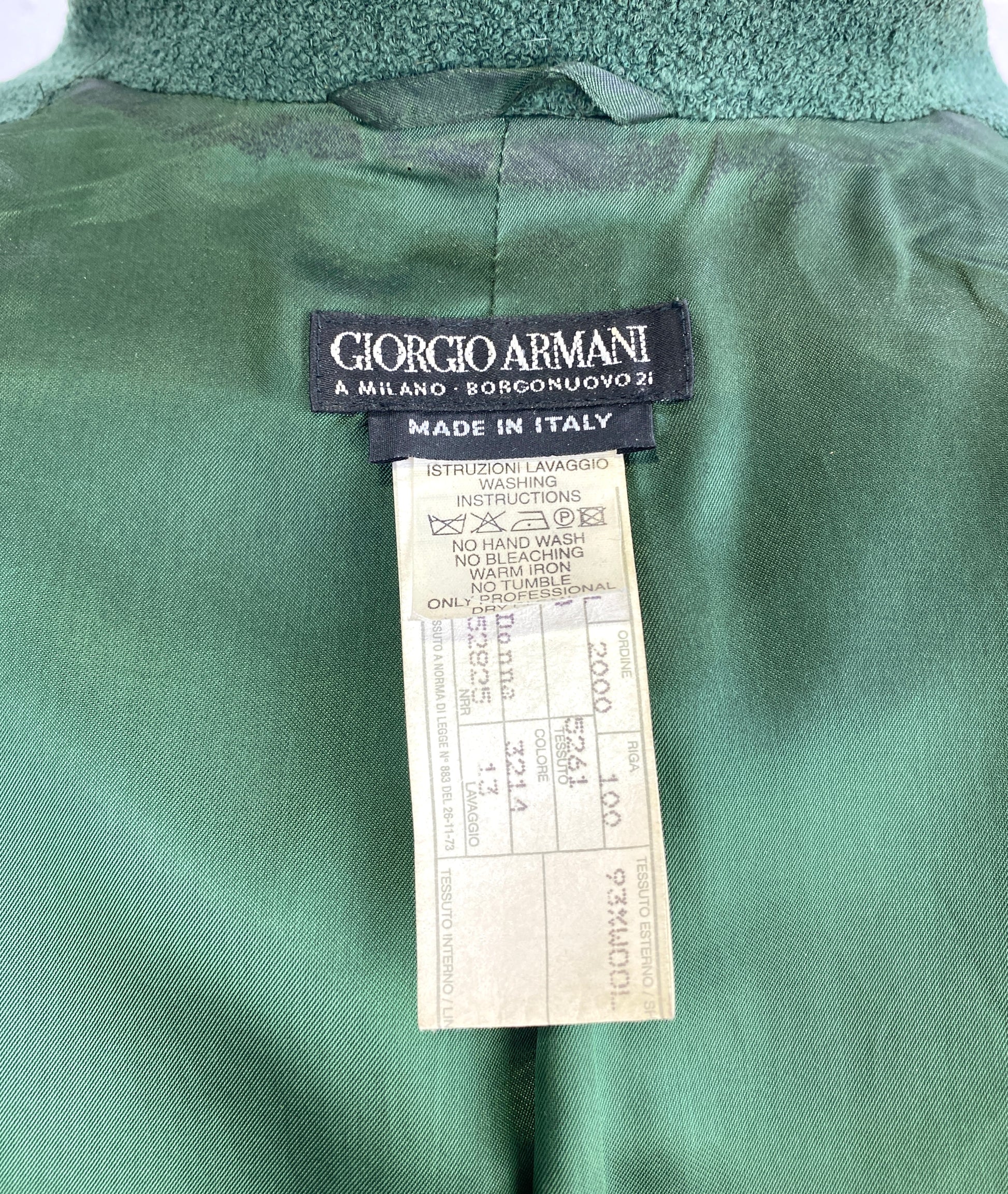 Vintage 1990s Green Bouclé Wool Giorgio Armani Blazer, B39"