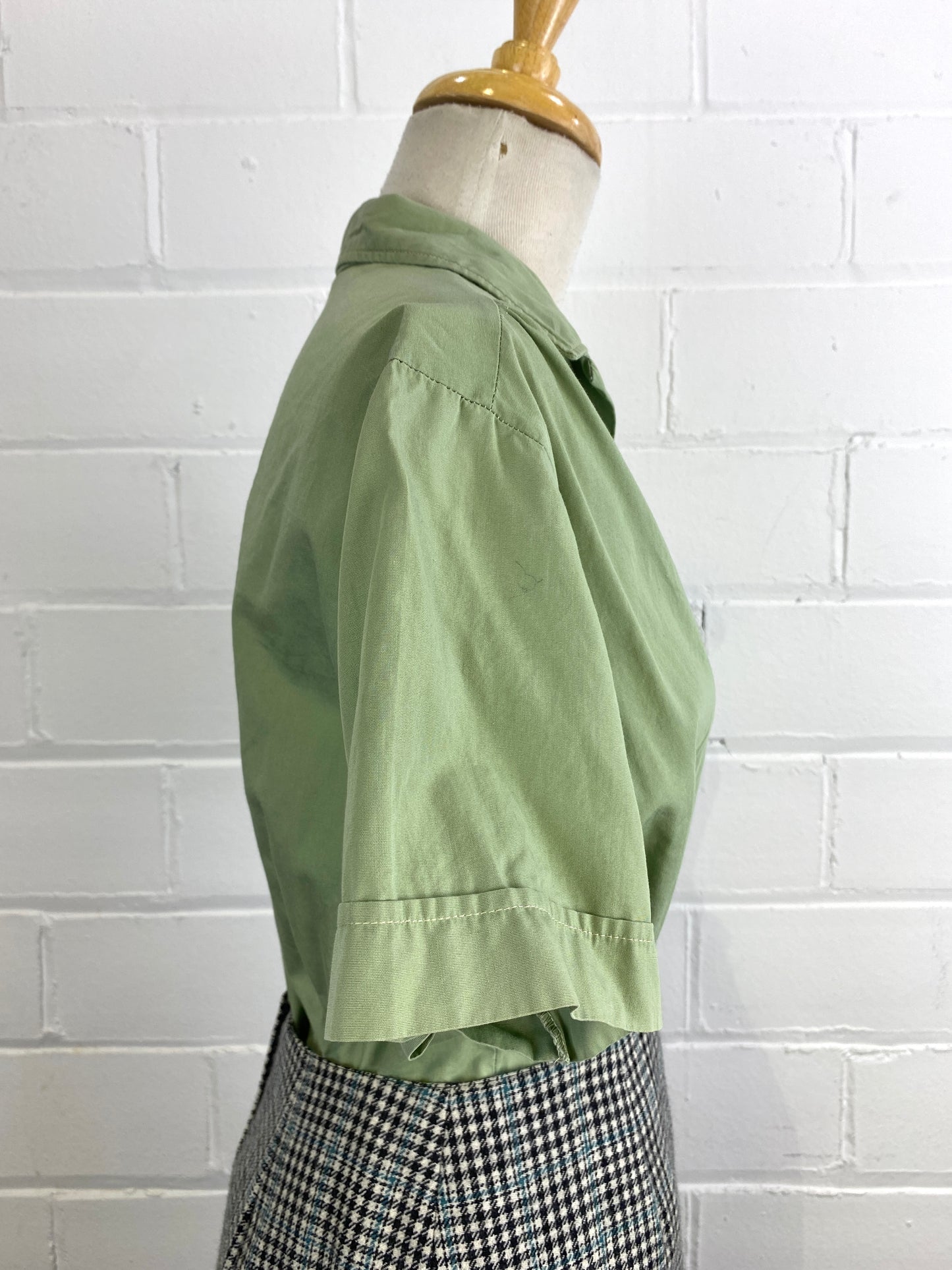 Vintage 1950s Green Cotton Blouse, Large 