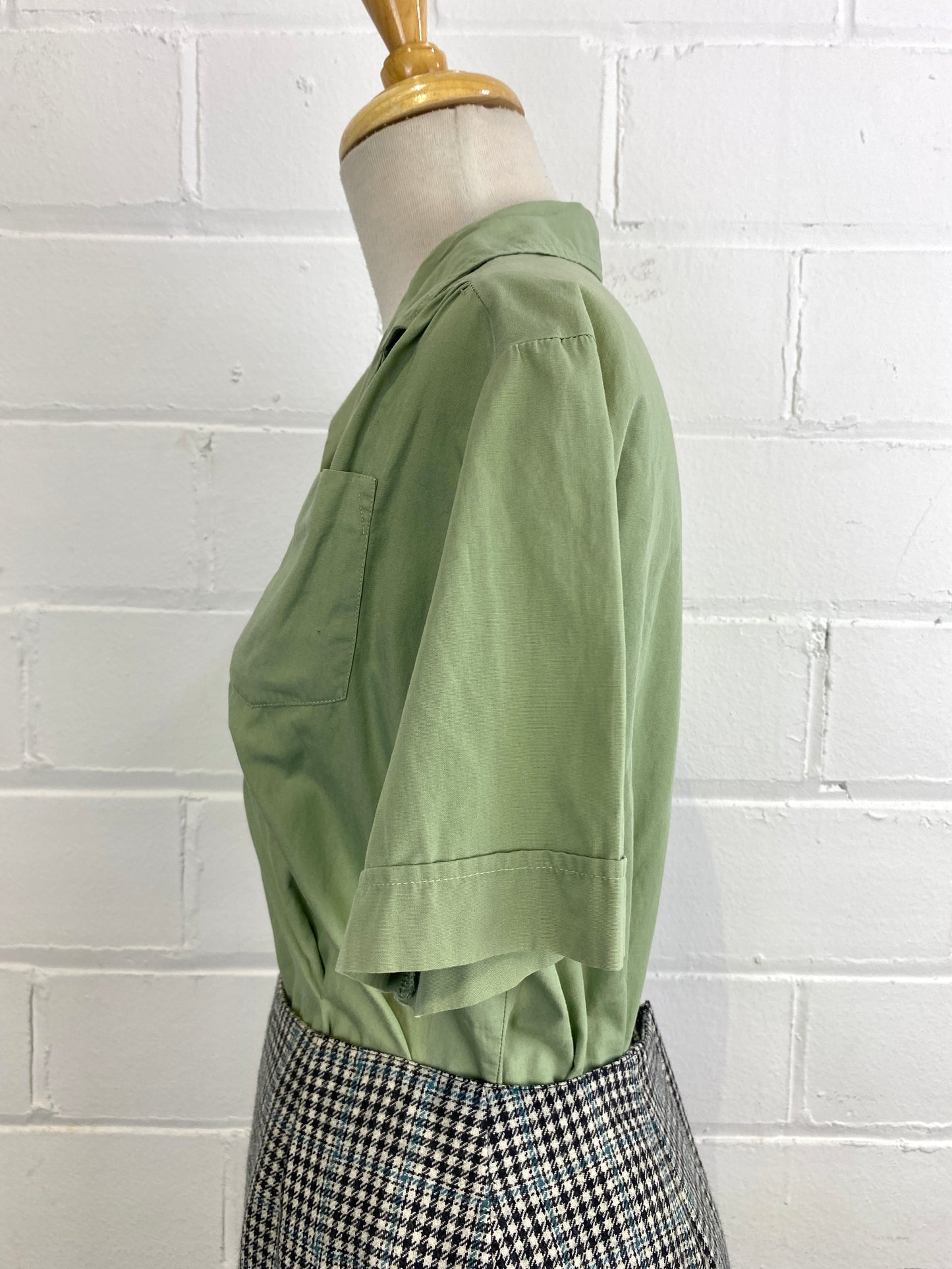 Vintage 1950s Green Cotton Blouse, Large 