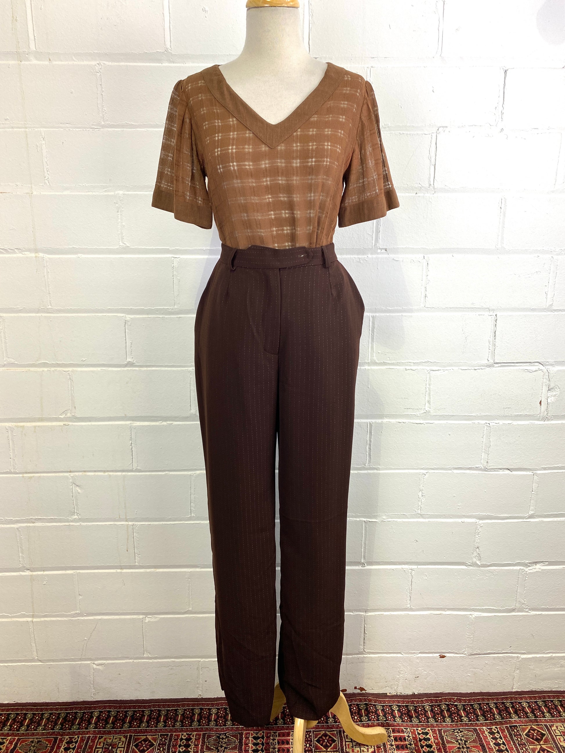 Vintage Brown Cotton Gauze Short Sleeve Shirt, Small