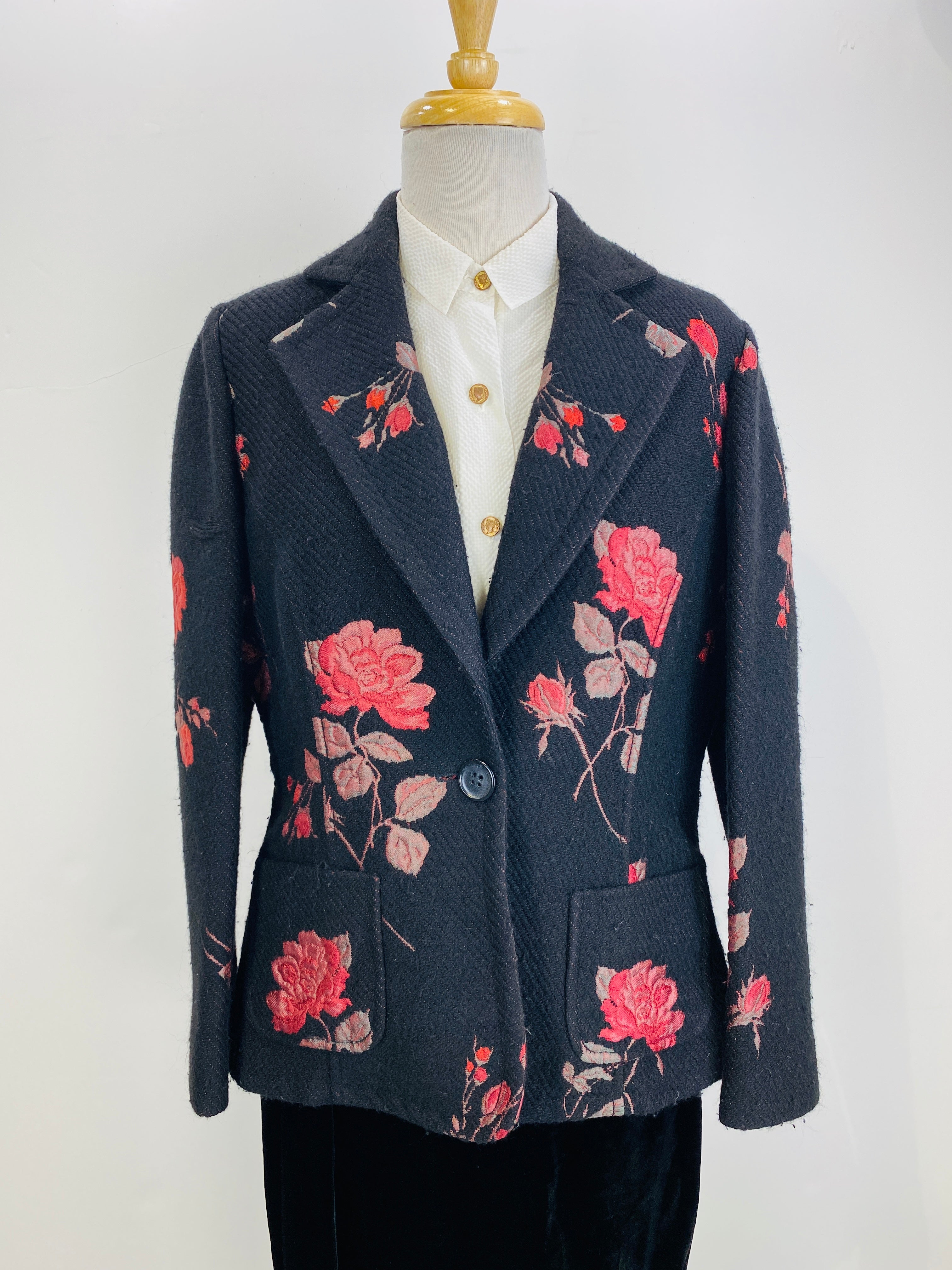 Vintage 1990s Women's Black Valentino Roma Red Rose Jacket, Bust