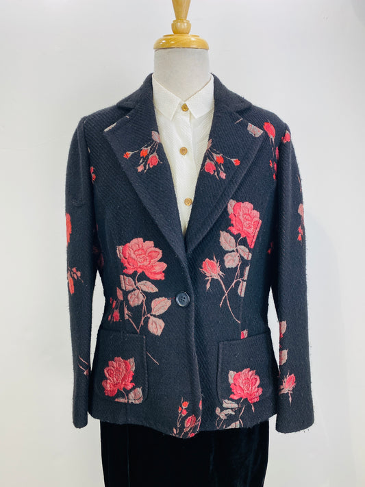 Vintage 1990s Women's Black Valentino Roma Red Rose Jacket, Bust 36"