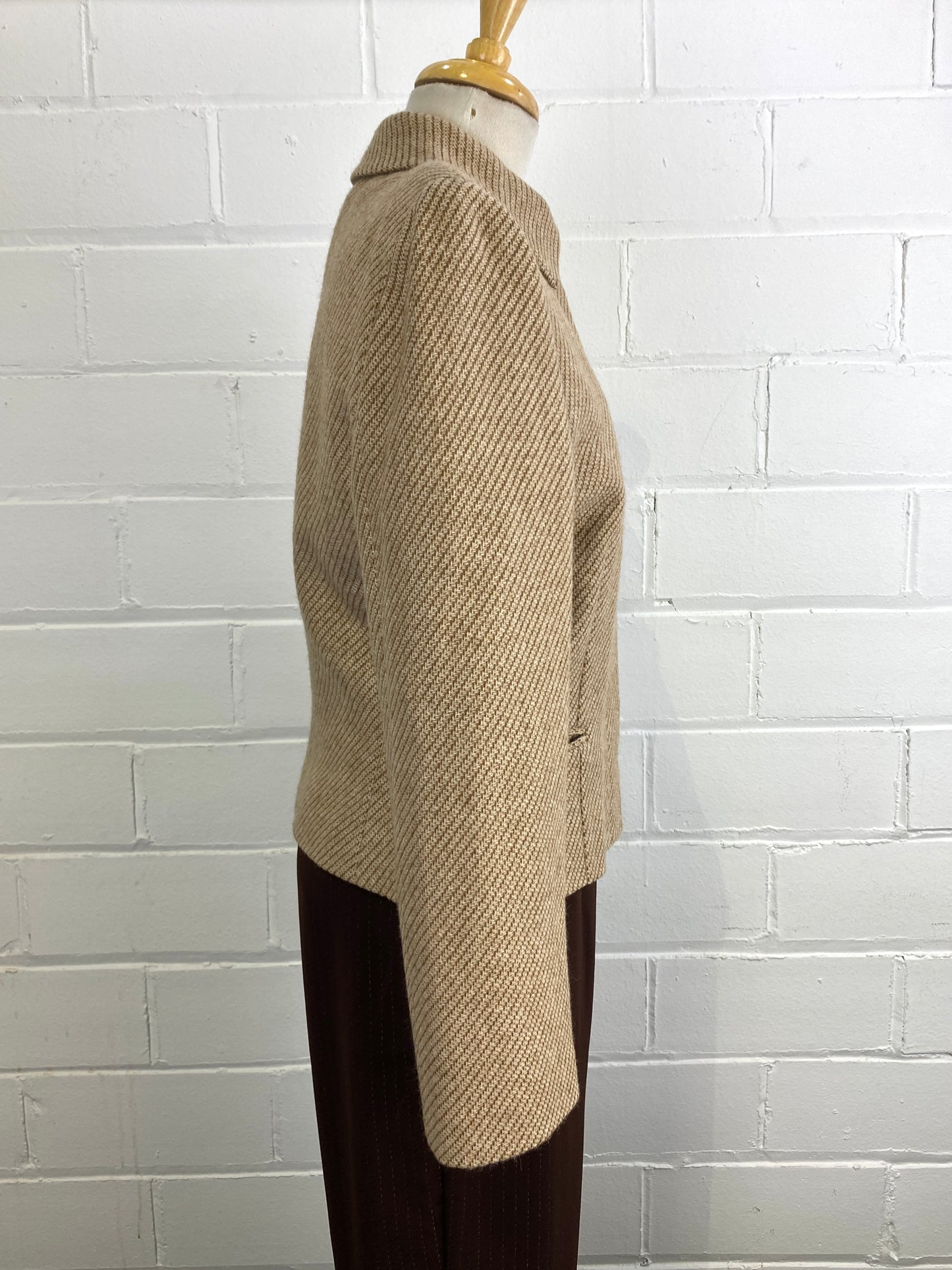 Vintage 1990s Giorgio Armani Wool/ Camel Beige Stripe Jacket and Vest Set, Small 