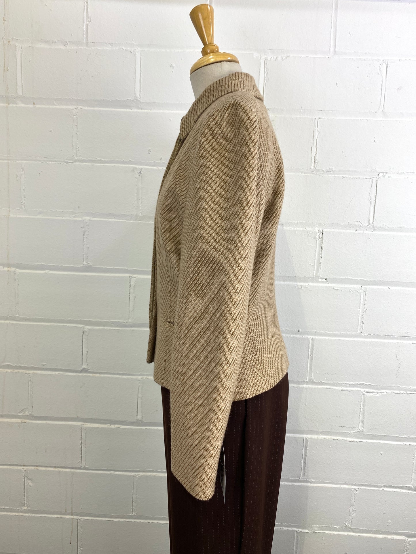 Vintage 1990s Giorgio Armani Wool/ Camel Beige Stripe Jacket and Vest Set, Small 