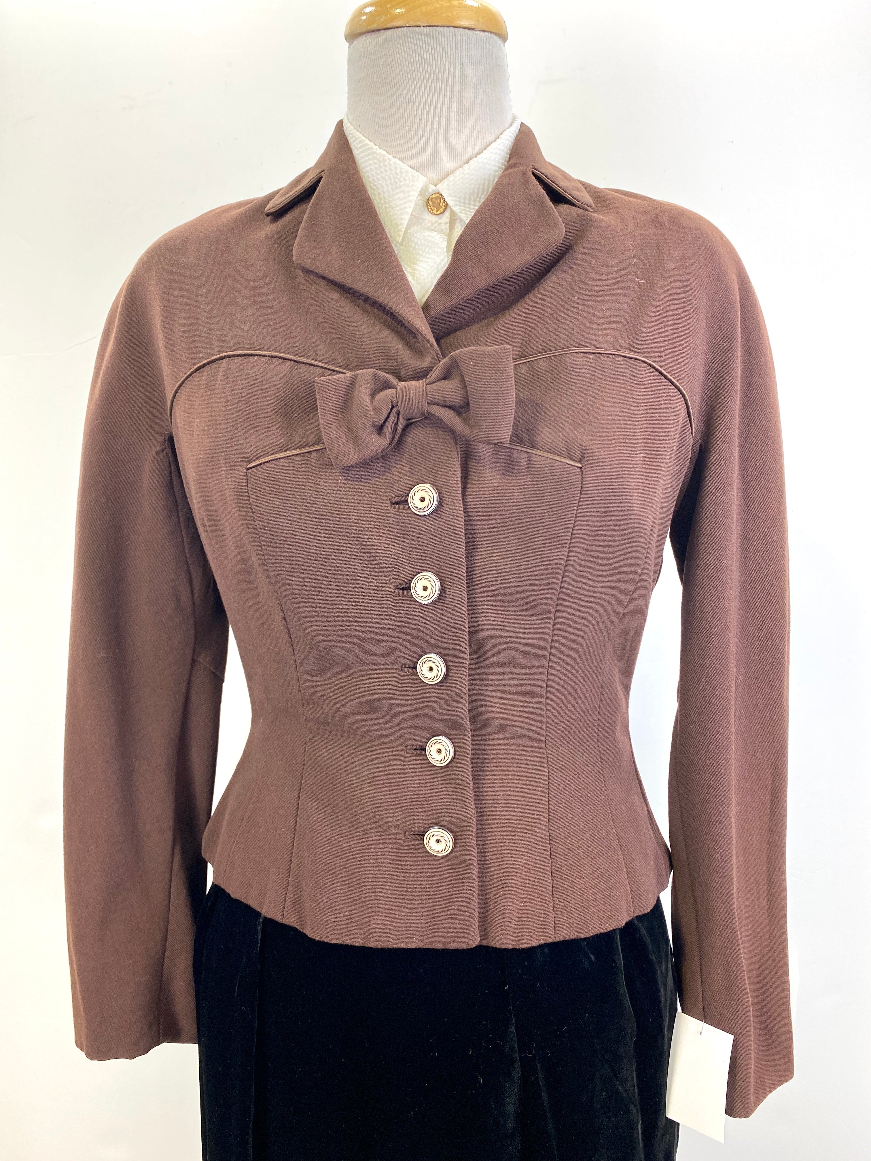 Vintage 1950s Women s Brown Wool Fitted Jacket Small