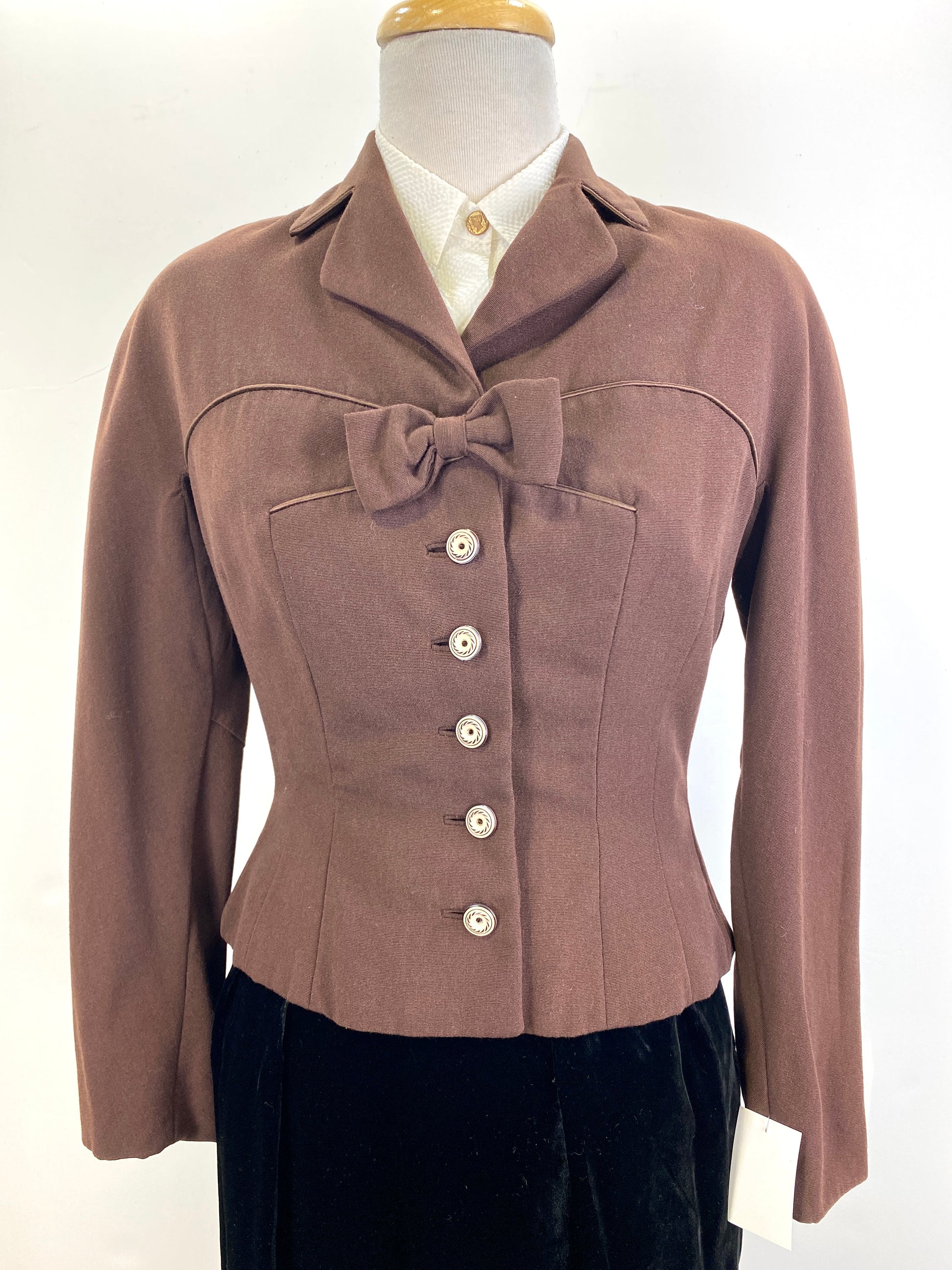 Vintage 1950s Women's Brown Wool Fitted Jacket, Small