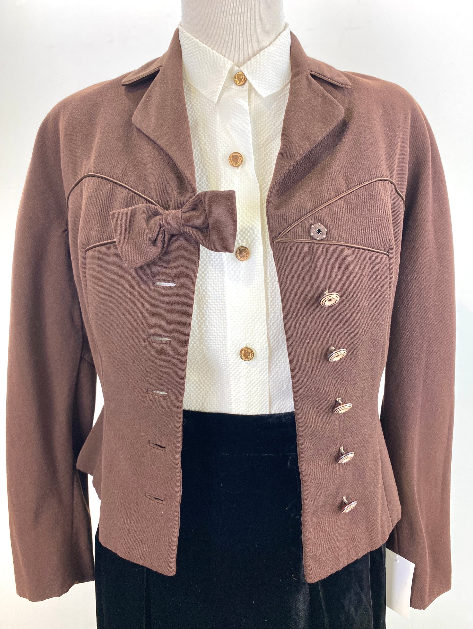 Vintage 1950s Women's Brown Wool Fitted Jacket, Small
