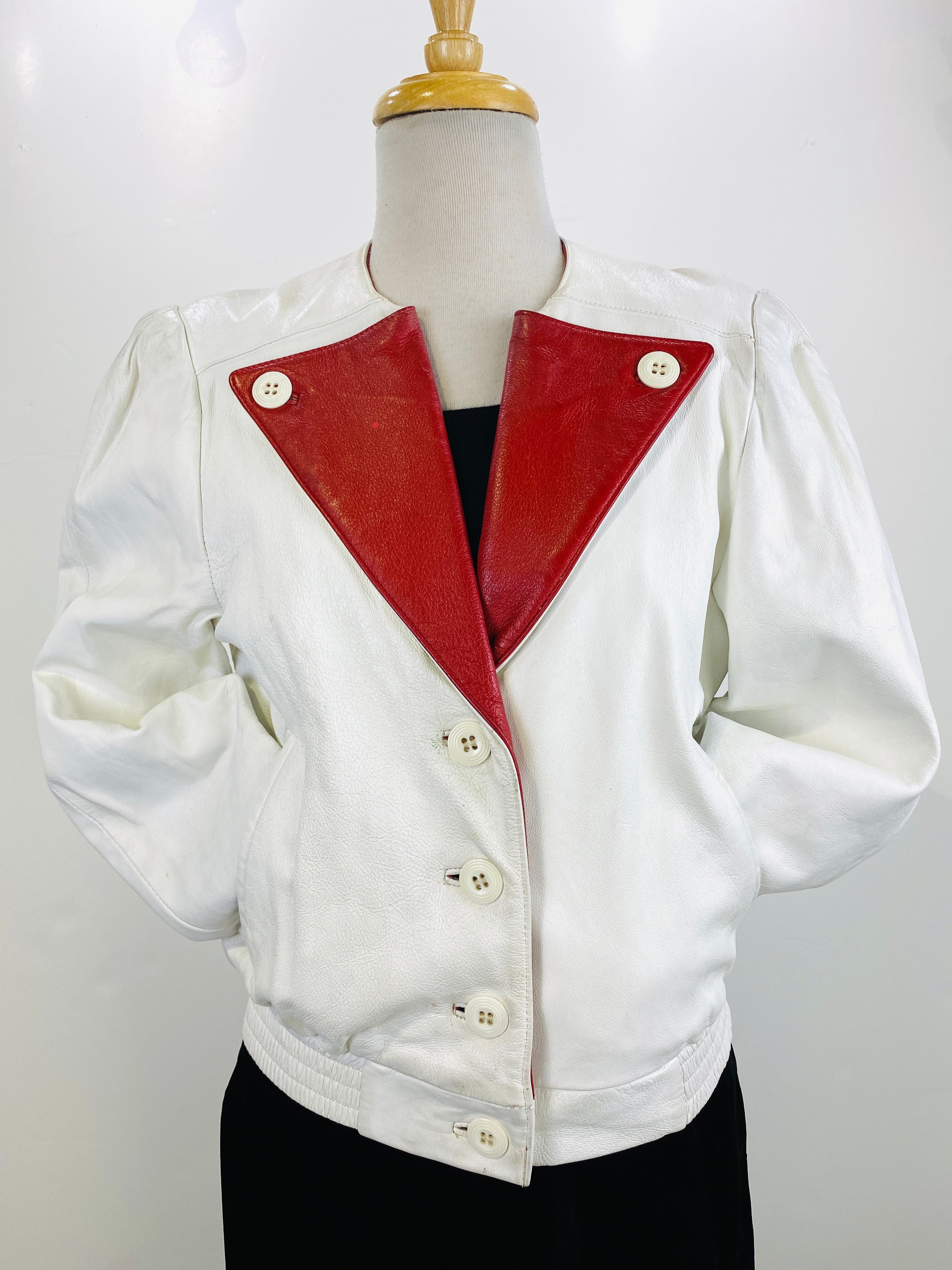 Vintage 1980s Women's White/ Red Leather Jacket, Medium – Ian