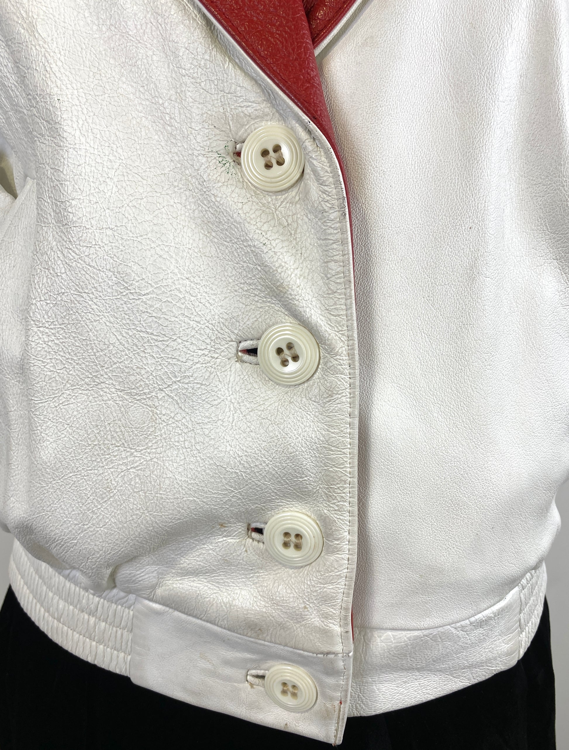 Vintage 1980s Women's White/ Red Leather Jacket, Medium