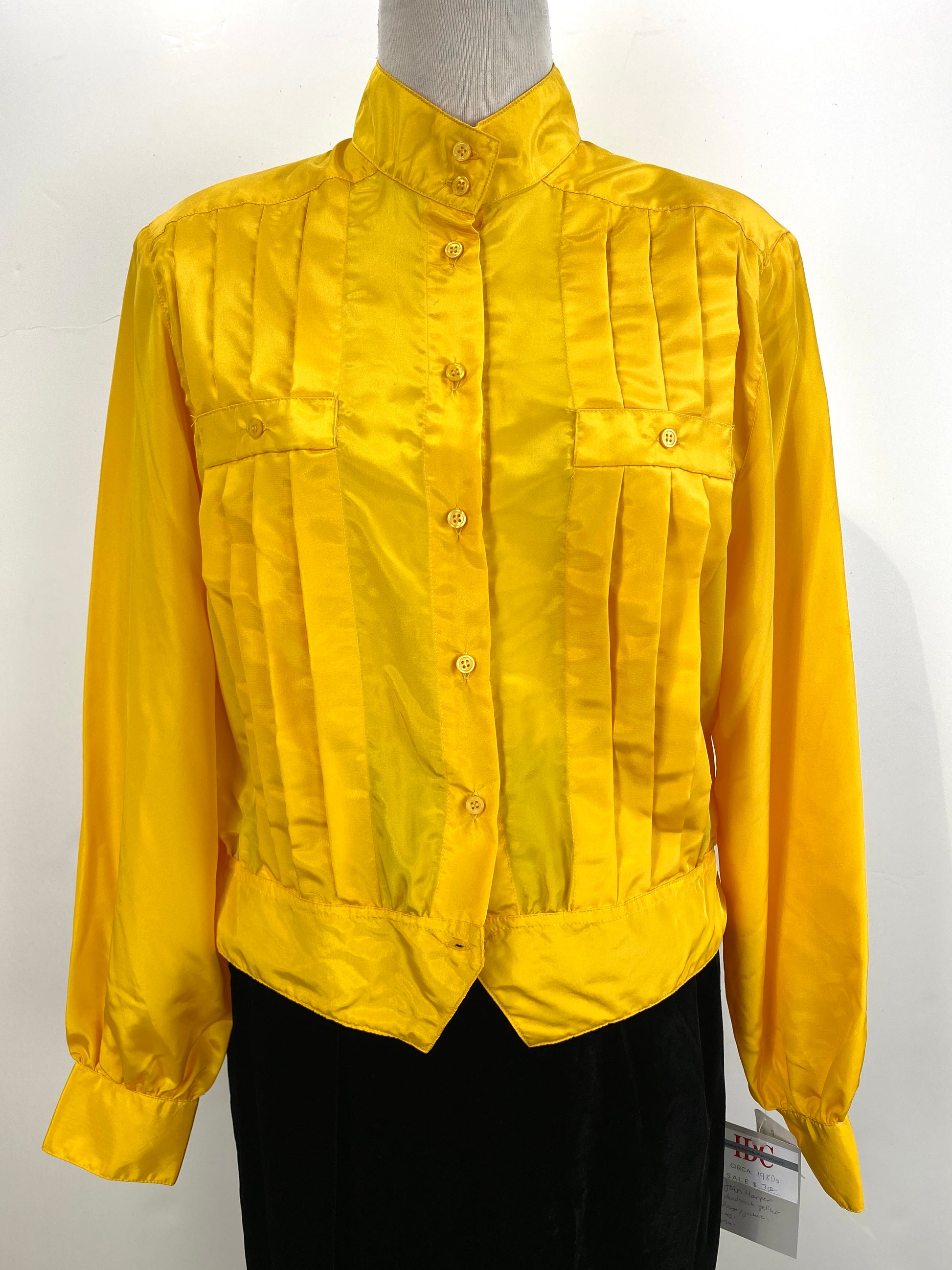 Vintage 1980s Deadstock Bright Yellow Pleated Blouse, Joan Harper, NOS