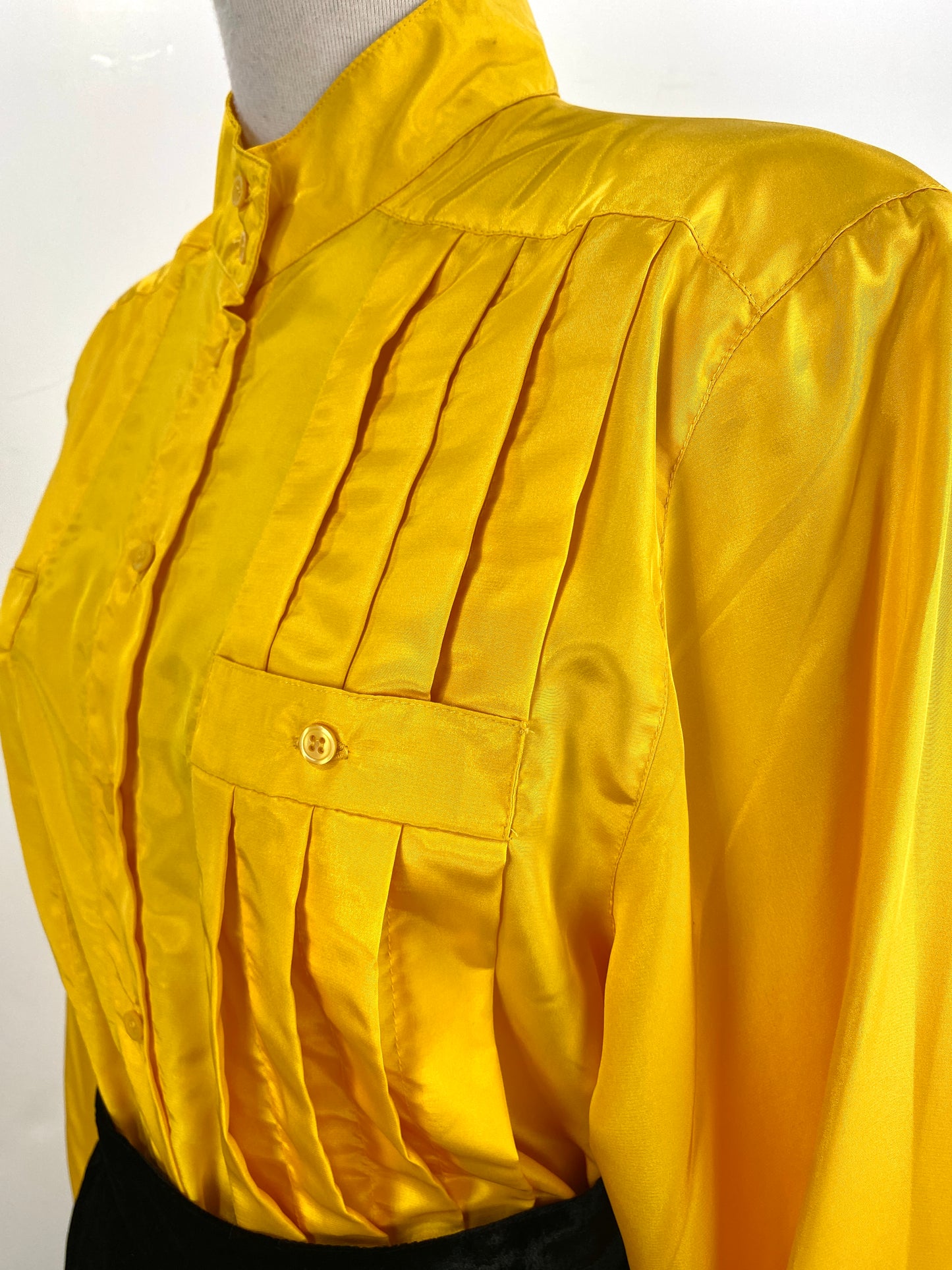 Vintage 1980s Deadstock Bright Yellow Pleated Blouse, Joan Harper, NOS