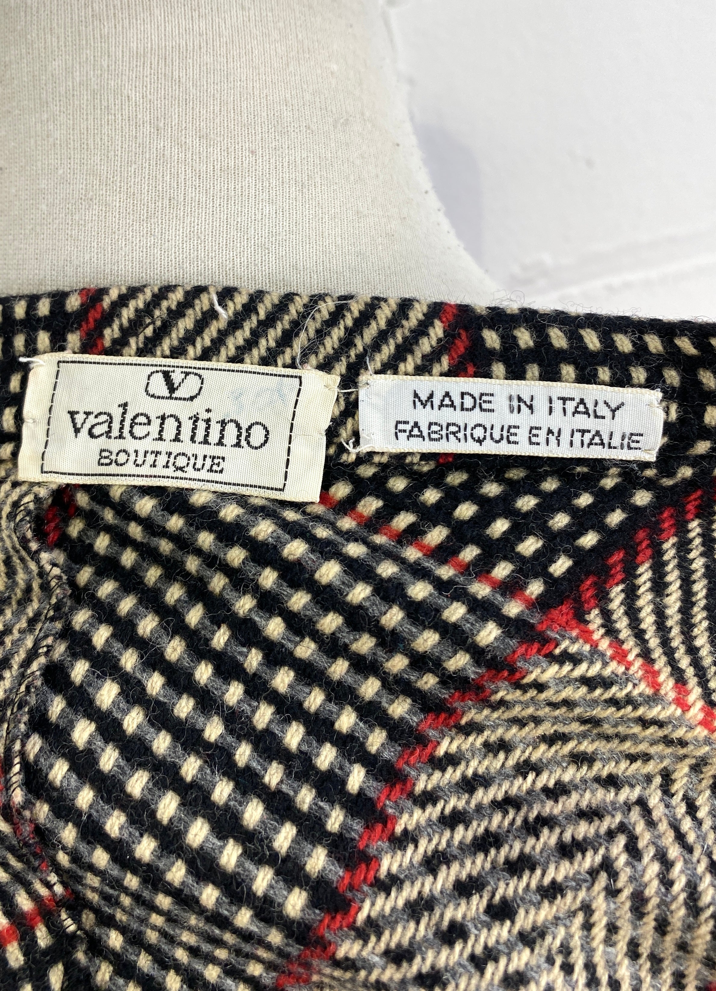 Vintage 1980s Valentino Wool Chevron Plaid Flared Midi Skirt, W30 ...