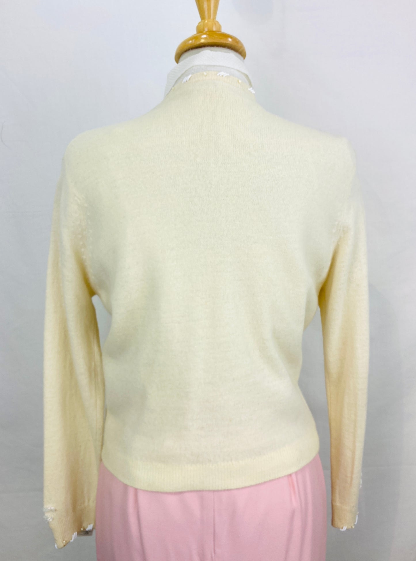 Vintage 1960s Cream Beaded Wool Cardigan, Large