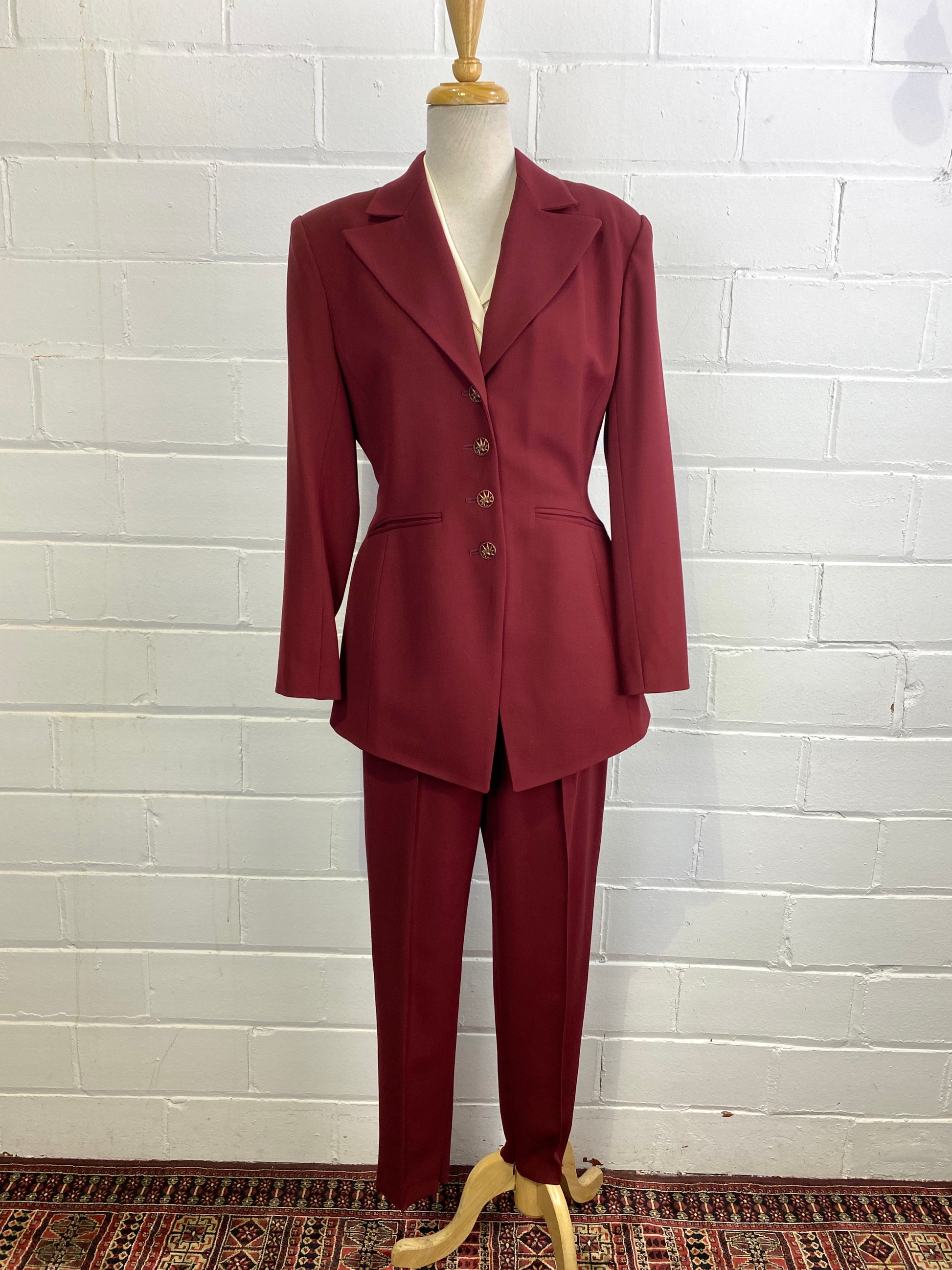 Burgundy Double Breasted Pants Suits, Ladies' Wine 2 Piece Pants