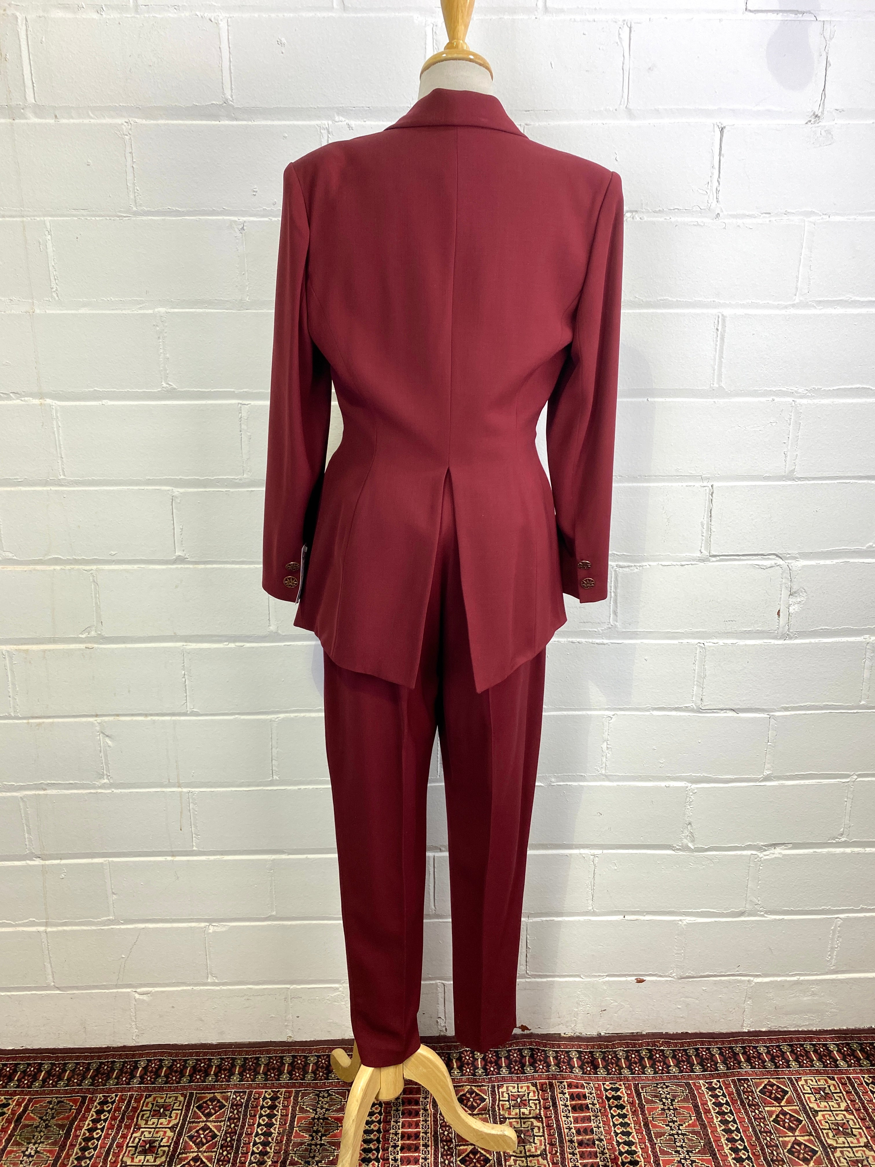 Burgundy pant suit clearance womens