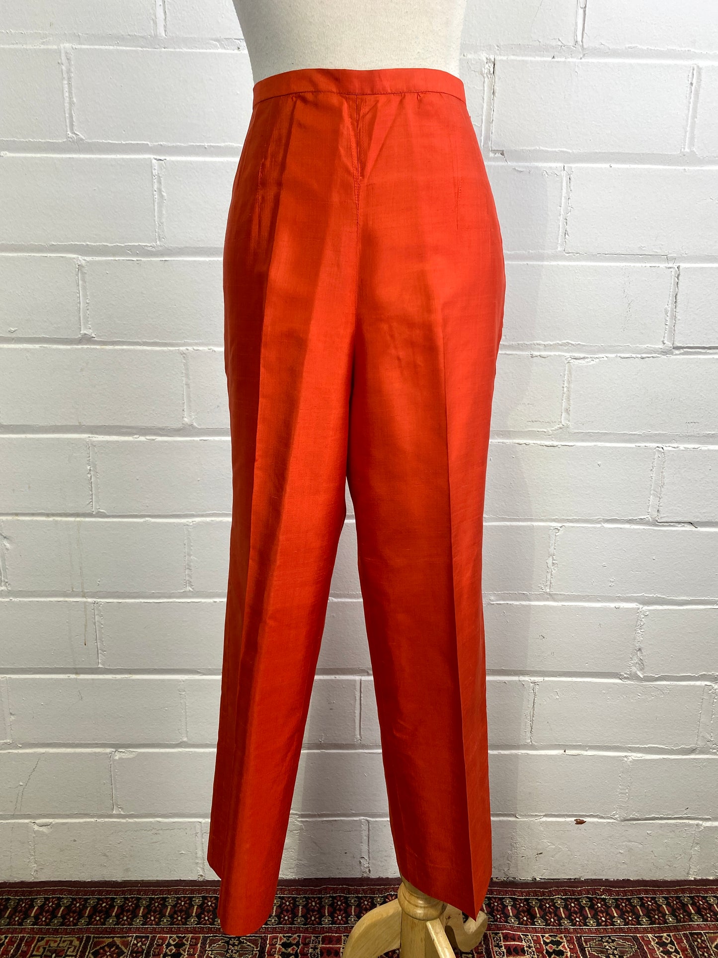 Vintage 1970s Orange Raw Silk Tunic & Pant Set with Sash Belt, B48"