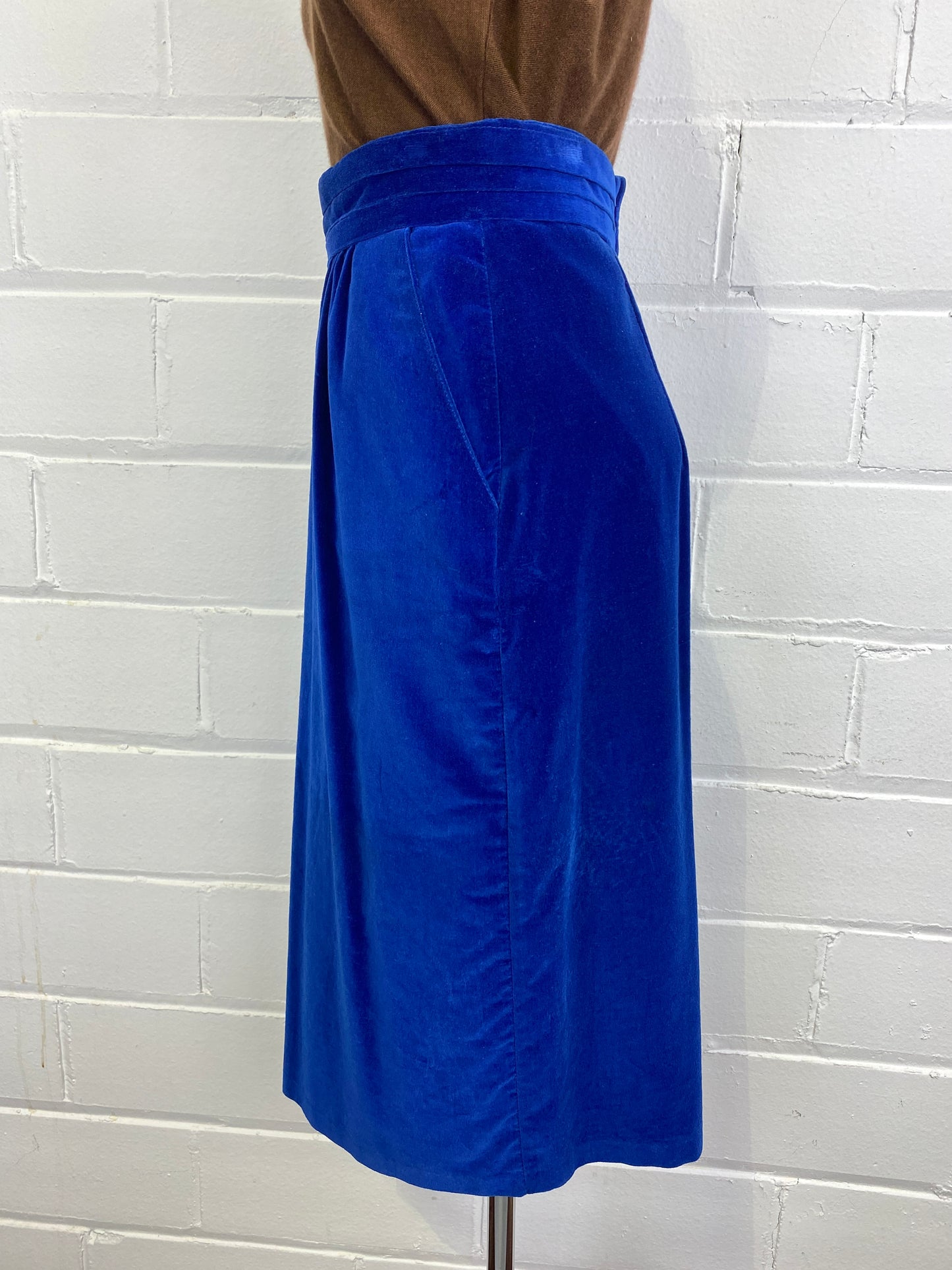 Vintage 1980s Blue Velour High-Waist Pencil Skirt, W26"