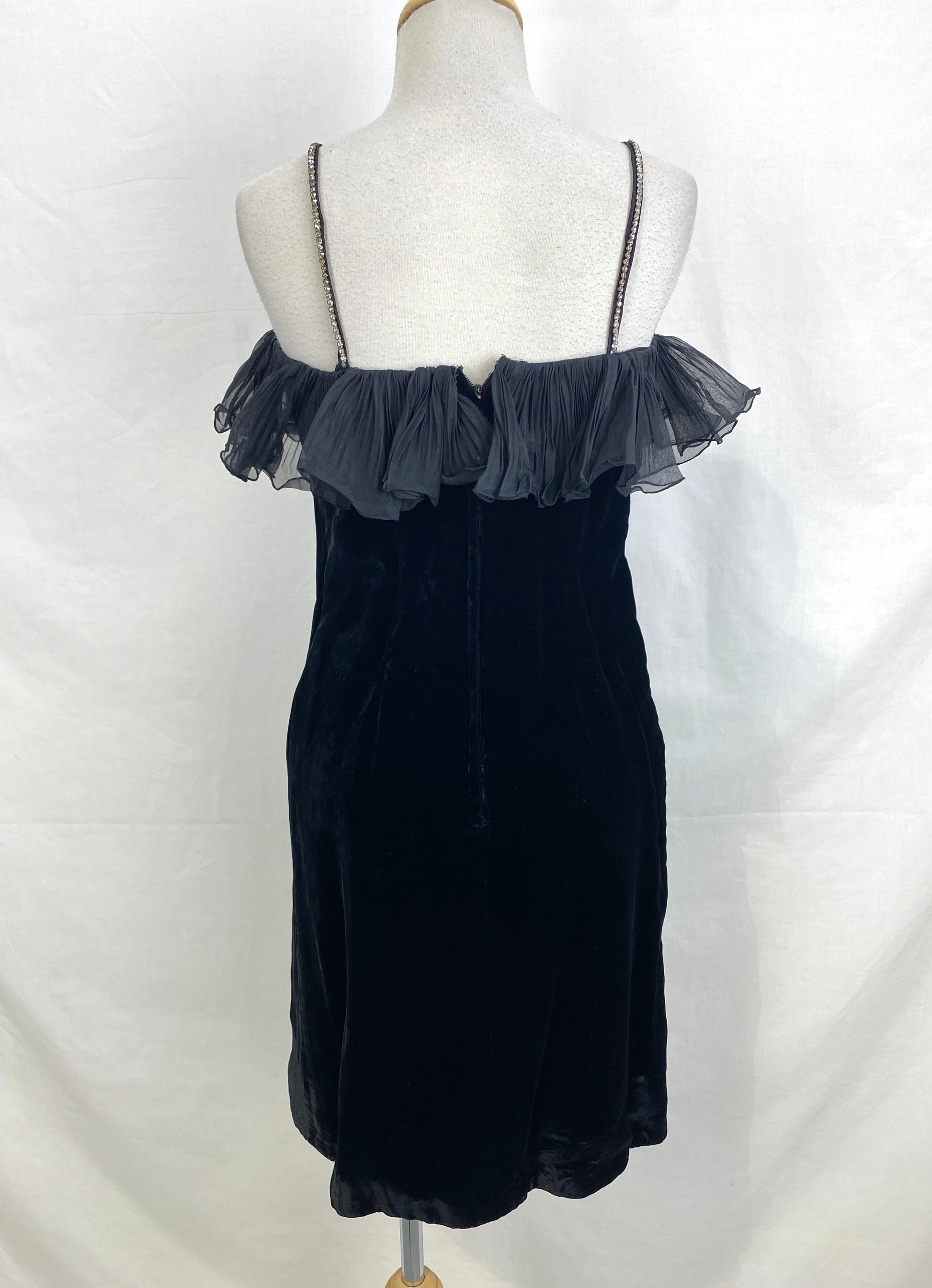 Vintage 1960s Black Velvet Cocktail Dress, XXS