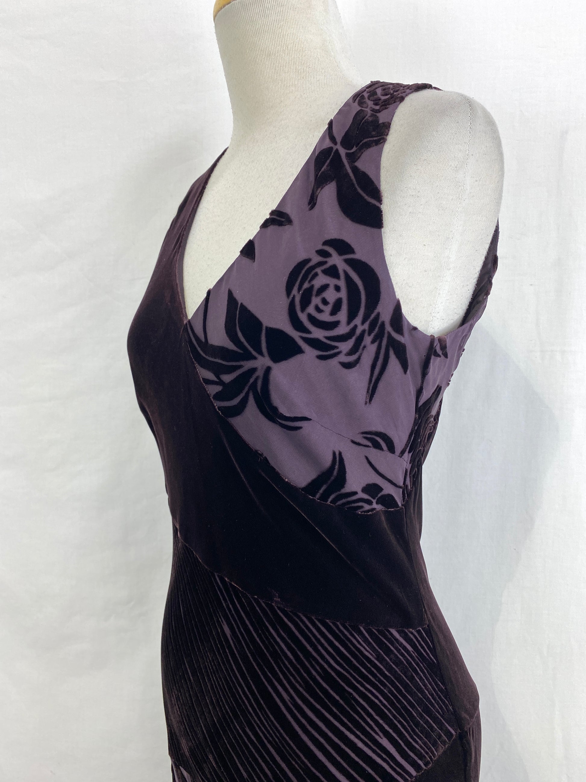 Vintage 1990s Plum Silk Velour Evening Gown, Small