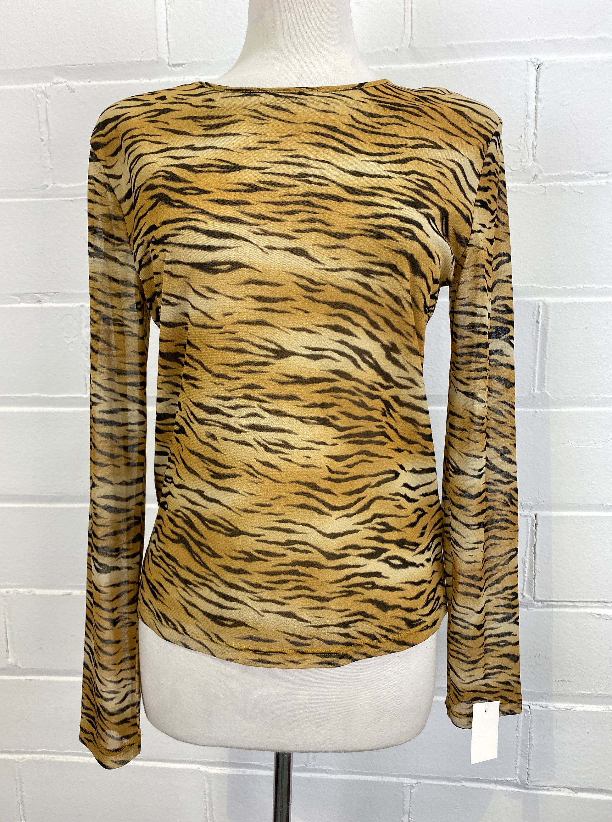Early 2000s/ Y2K Tiger Print Nylon Long-Sleeve Top, Jones New York, Medium 