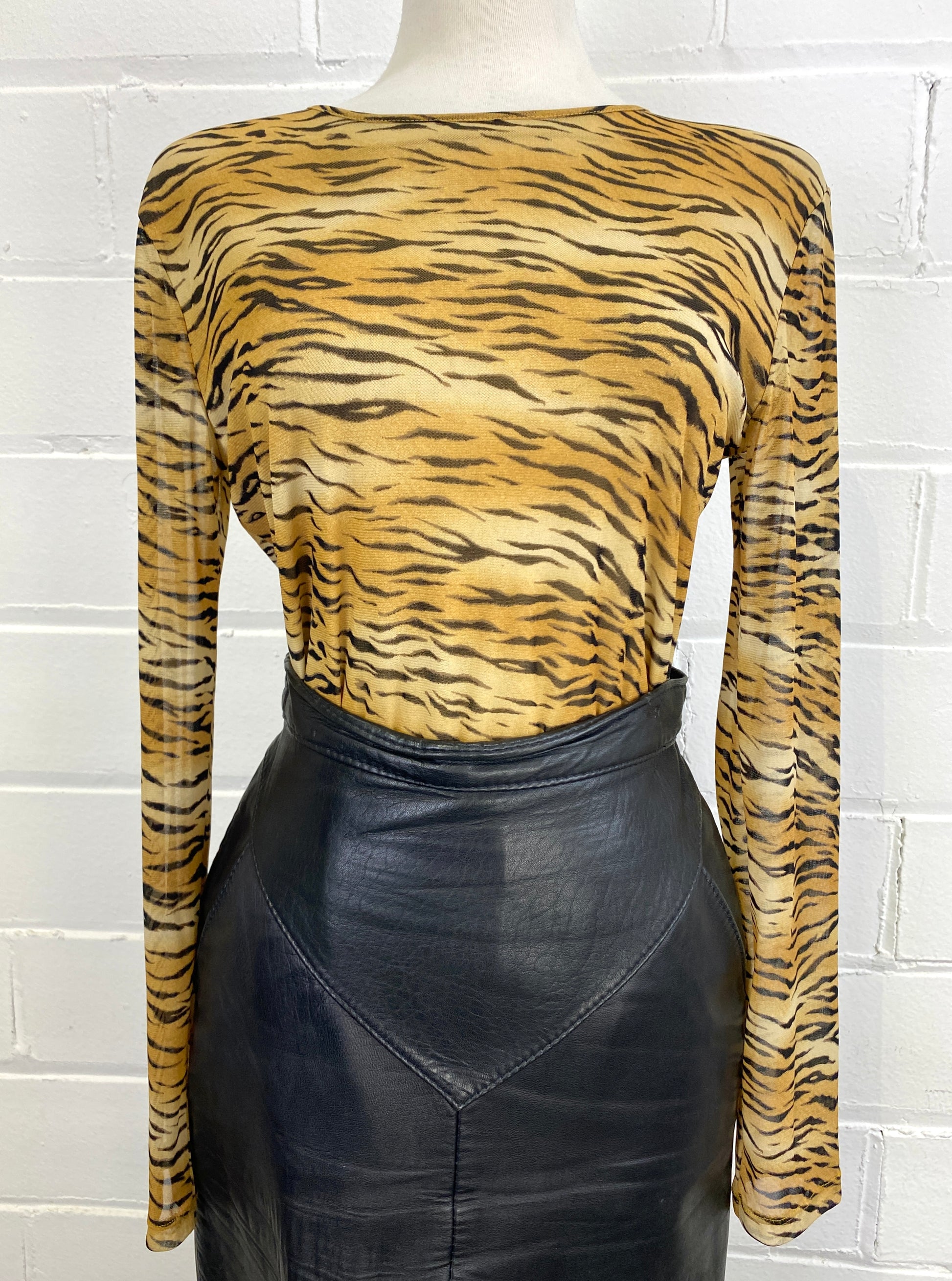Early 2000s/ Y2K Tiger Print Nylon Long-Sleeve Top, Jones New York