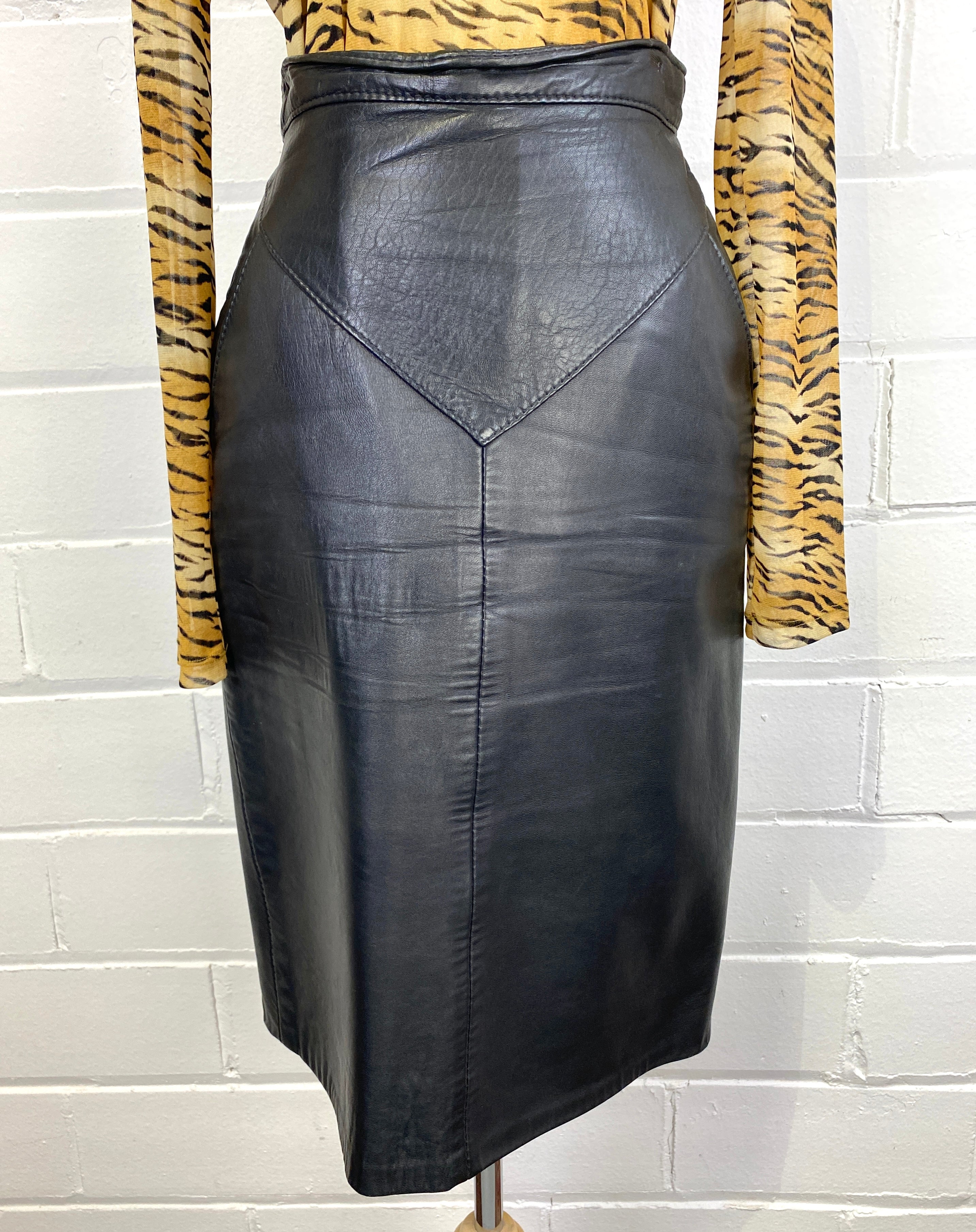 Black leather skirt high cheap waisted