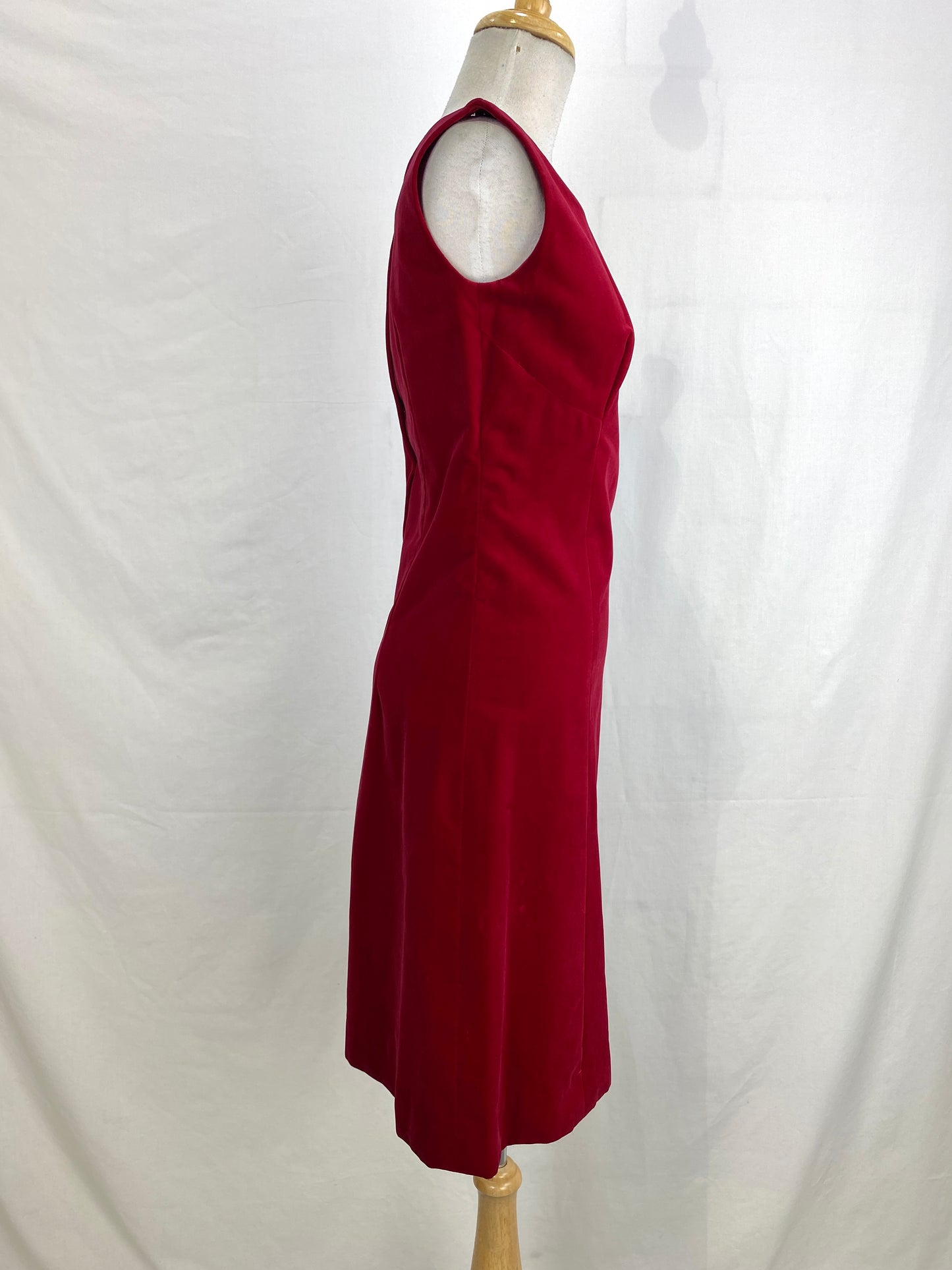 Vintage 1950s Red Velour Shift Dress, Small